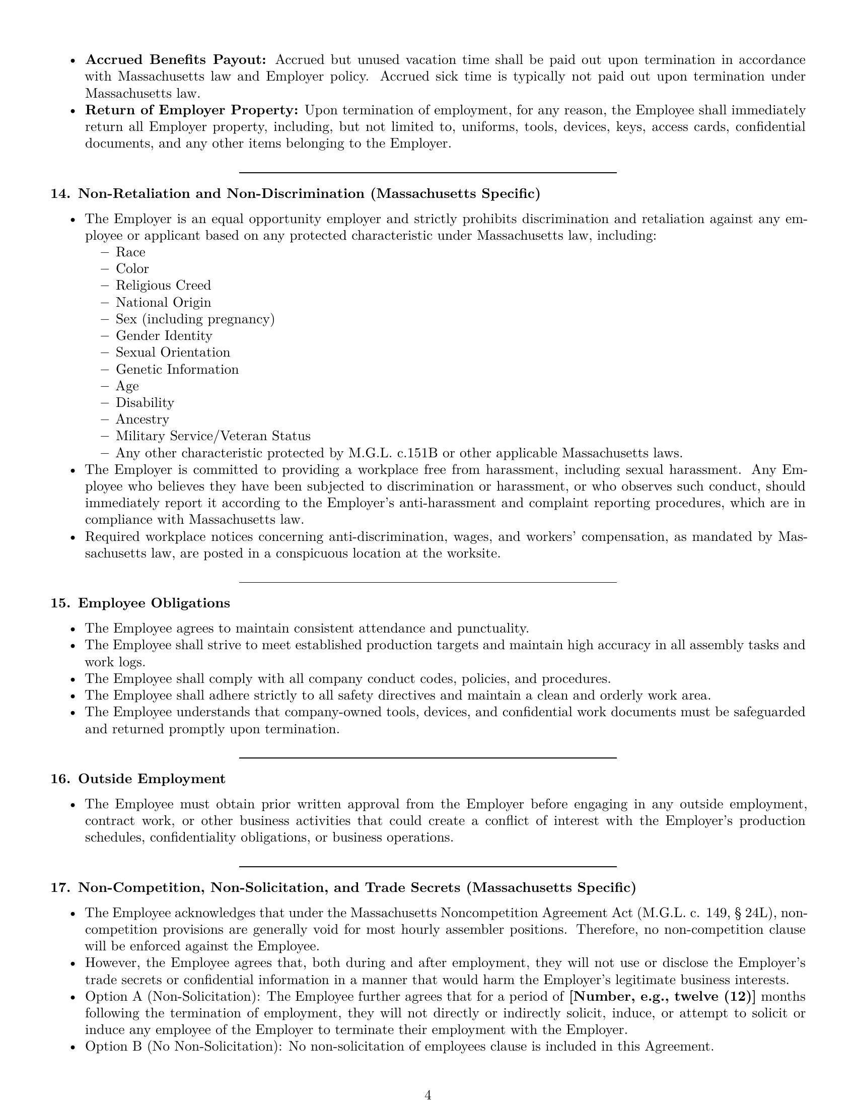 Preview page 4 of Pro Massachusetts assembler employment contract template
