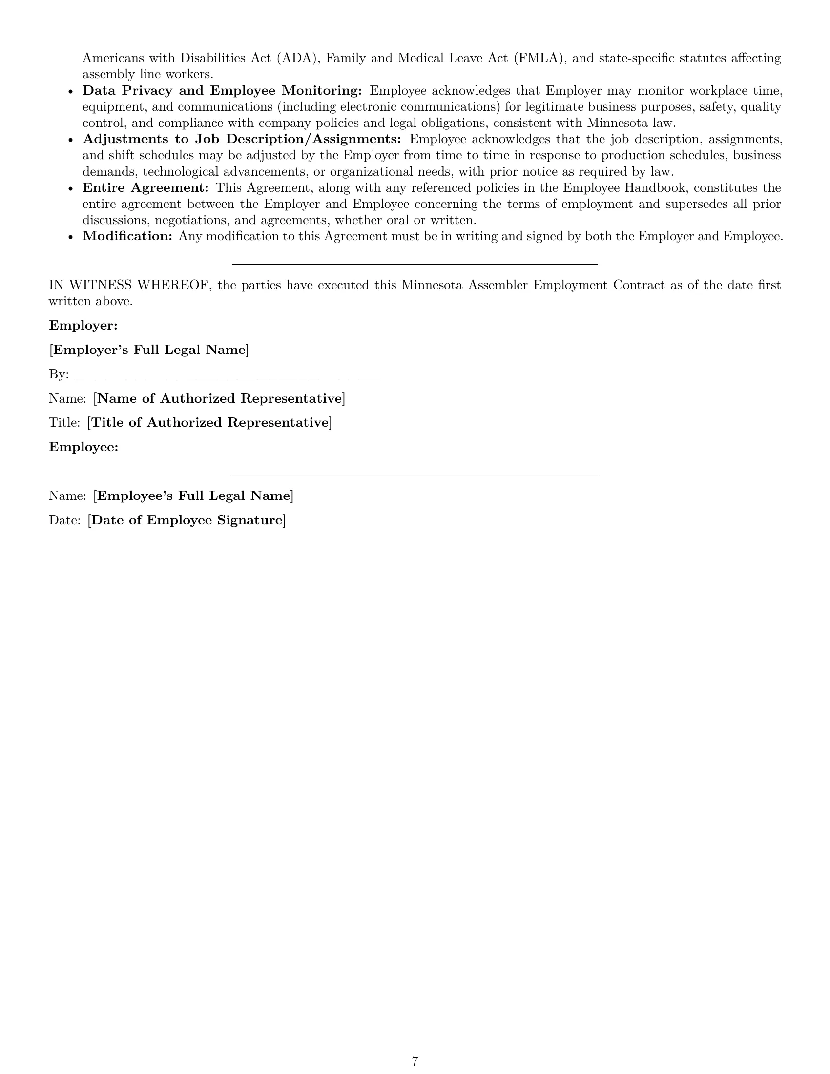 Preview page 7 of Pro Minnesota assembler employment contract template