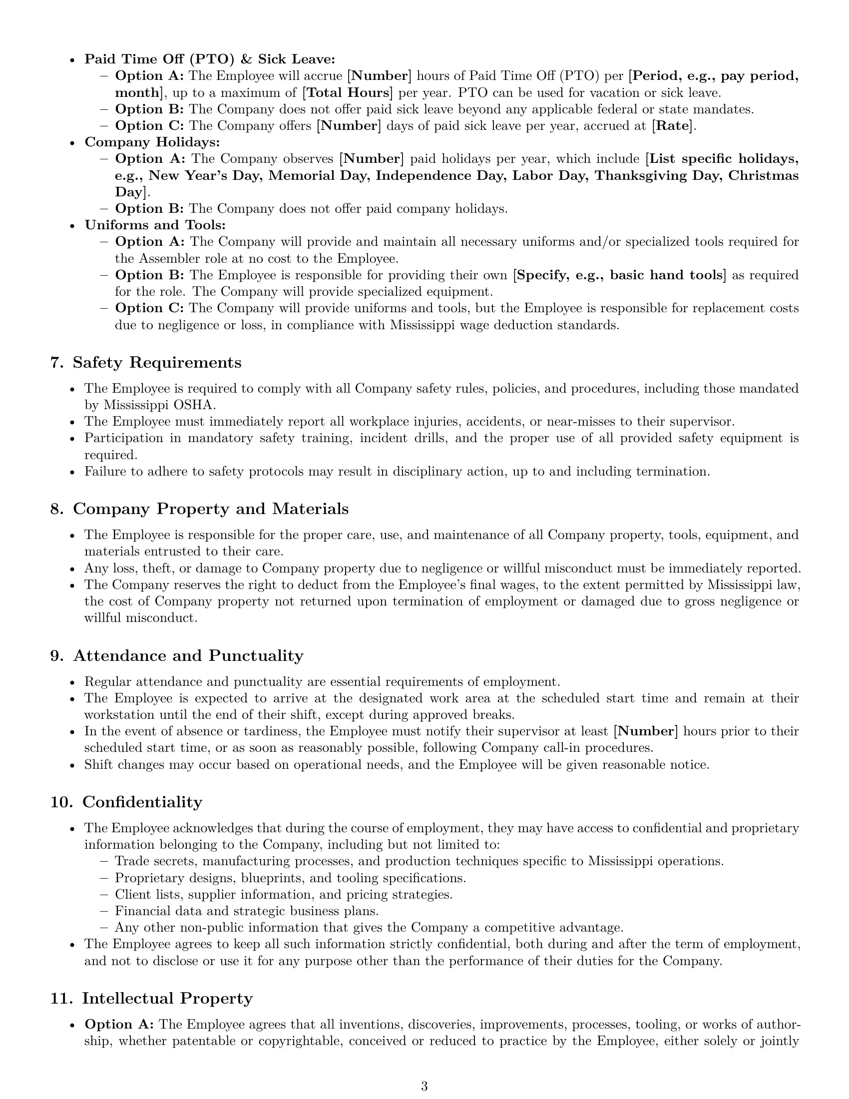 Preview page 3 of Pro Mississippi assembler employment contract template