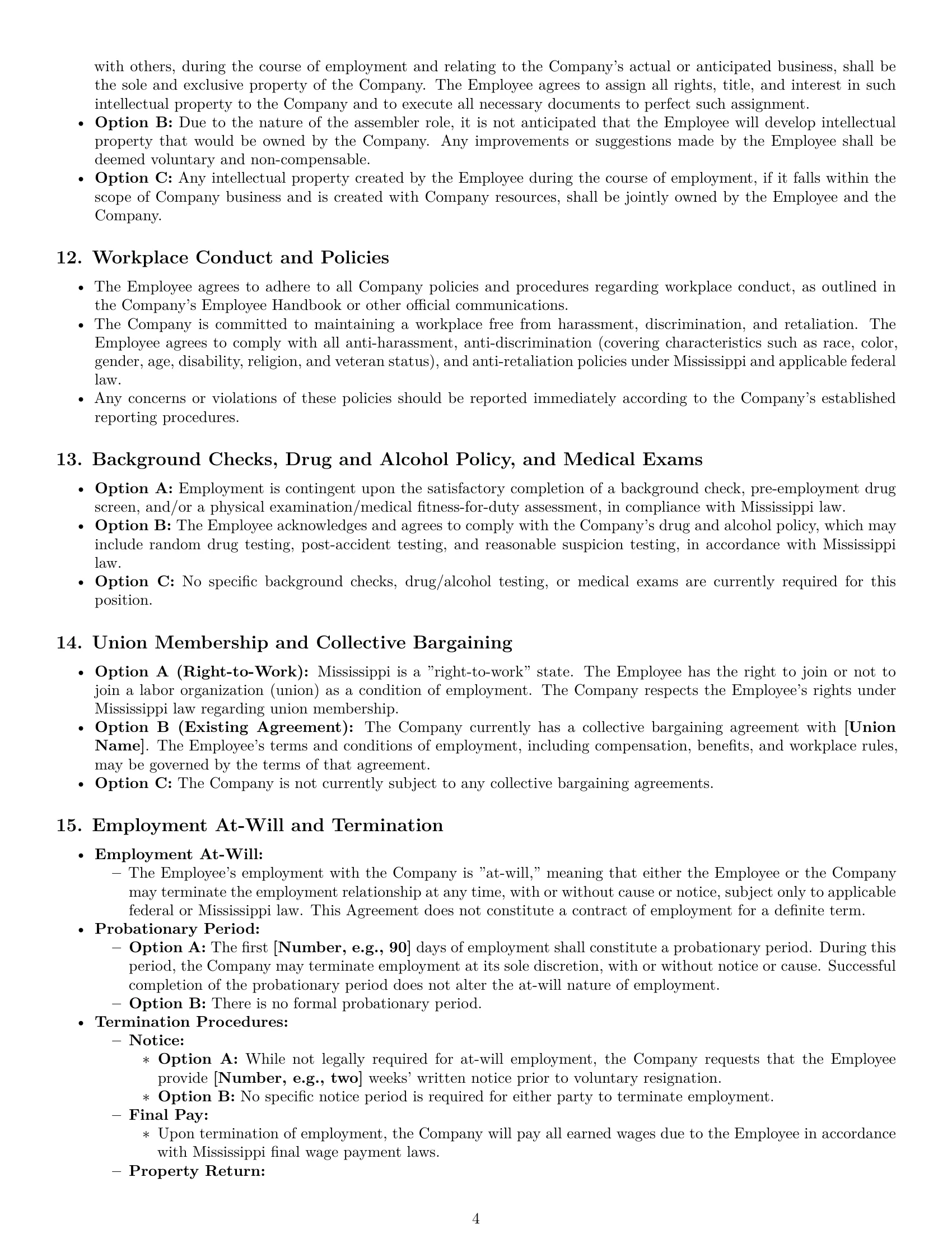 Preview page 4 of Pro Mississippi assembler employment contract template
