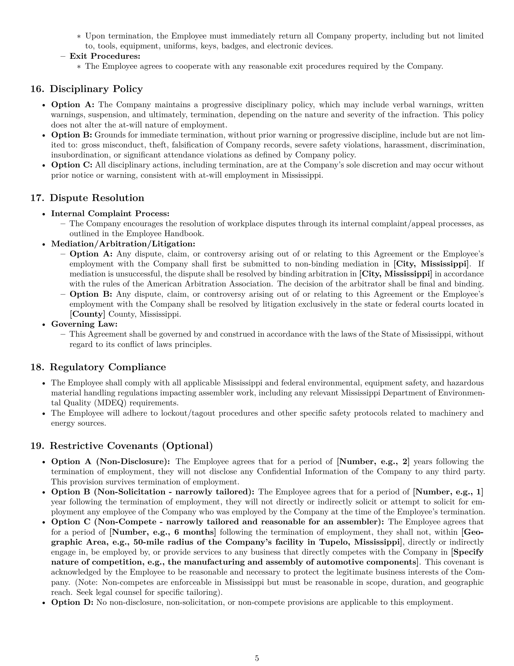 Preview page 5 of Pro Mississippi assembler employment contract template