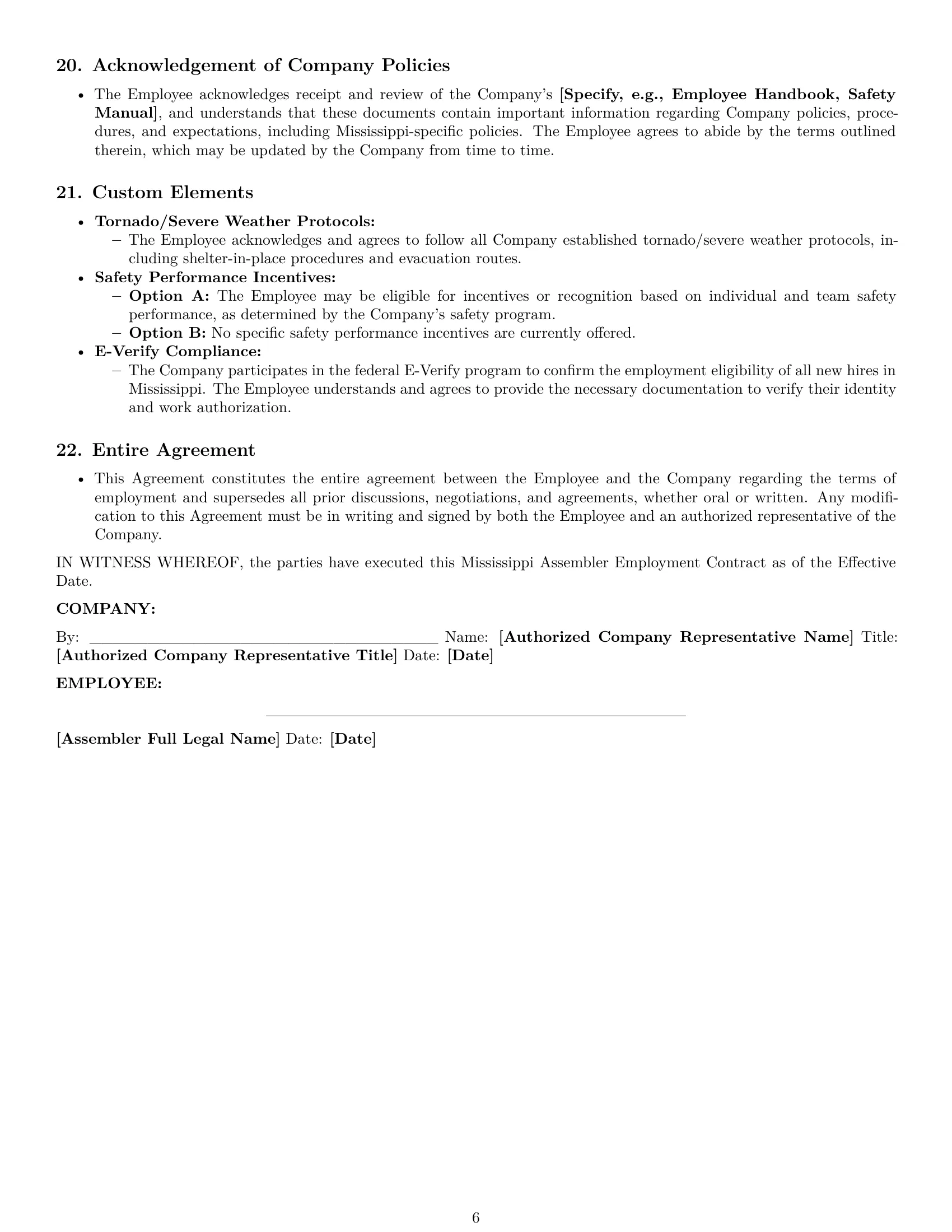 Preview page 6 of Pro Mississippi assembler employment contract template