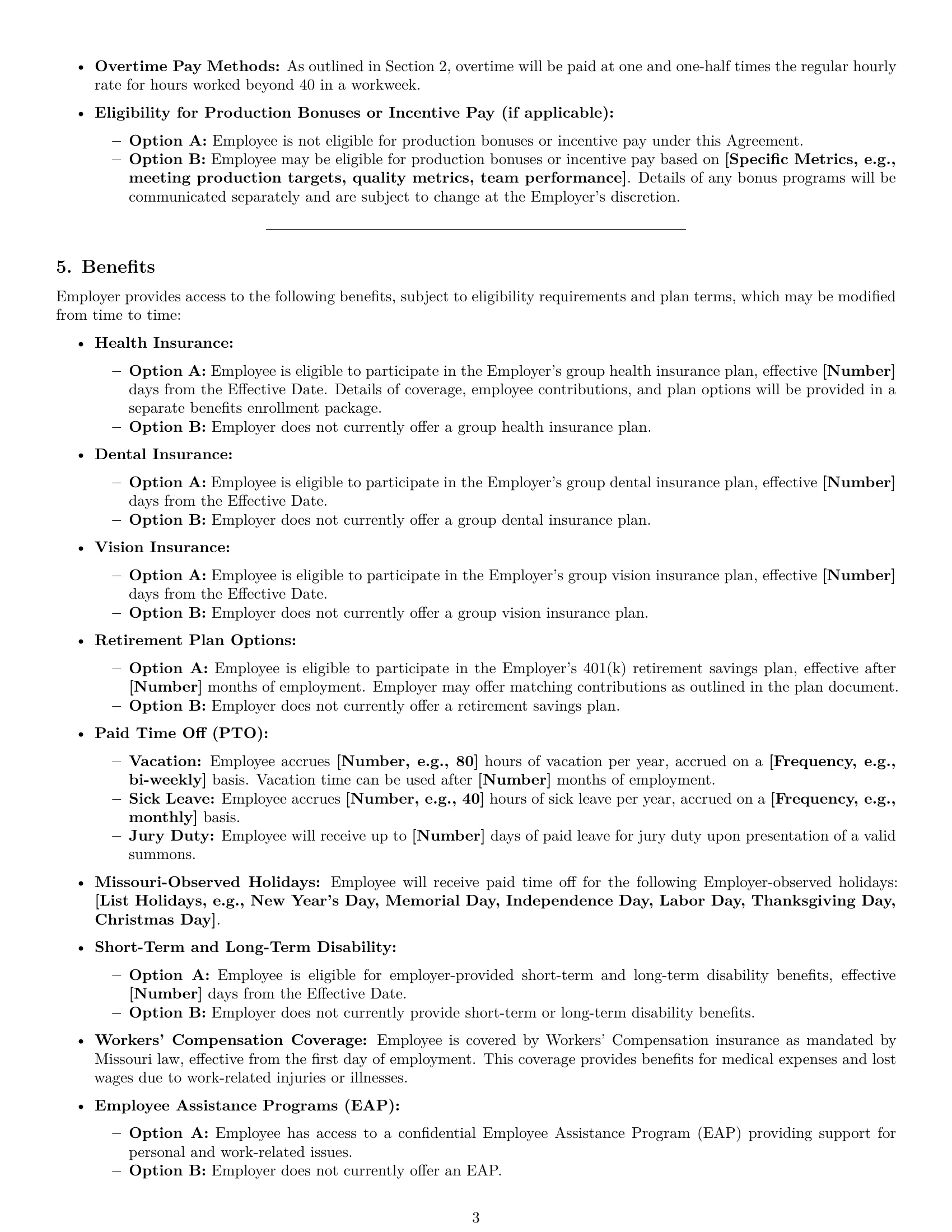 Preview page 3 of Pro Missouri assembler employment contract template