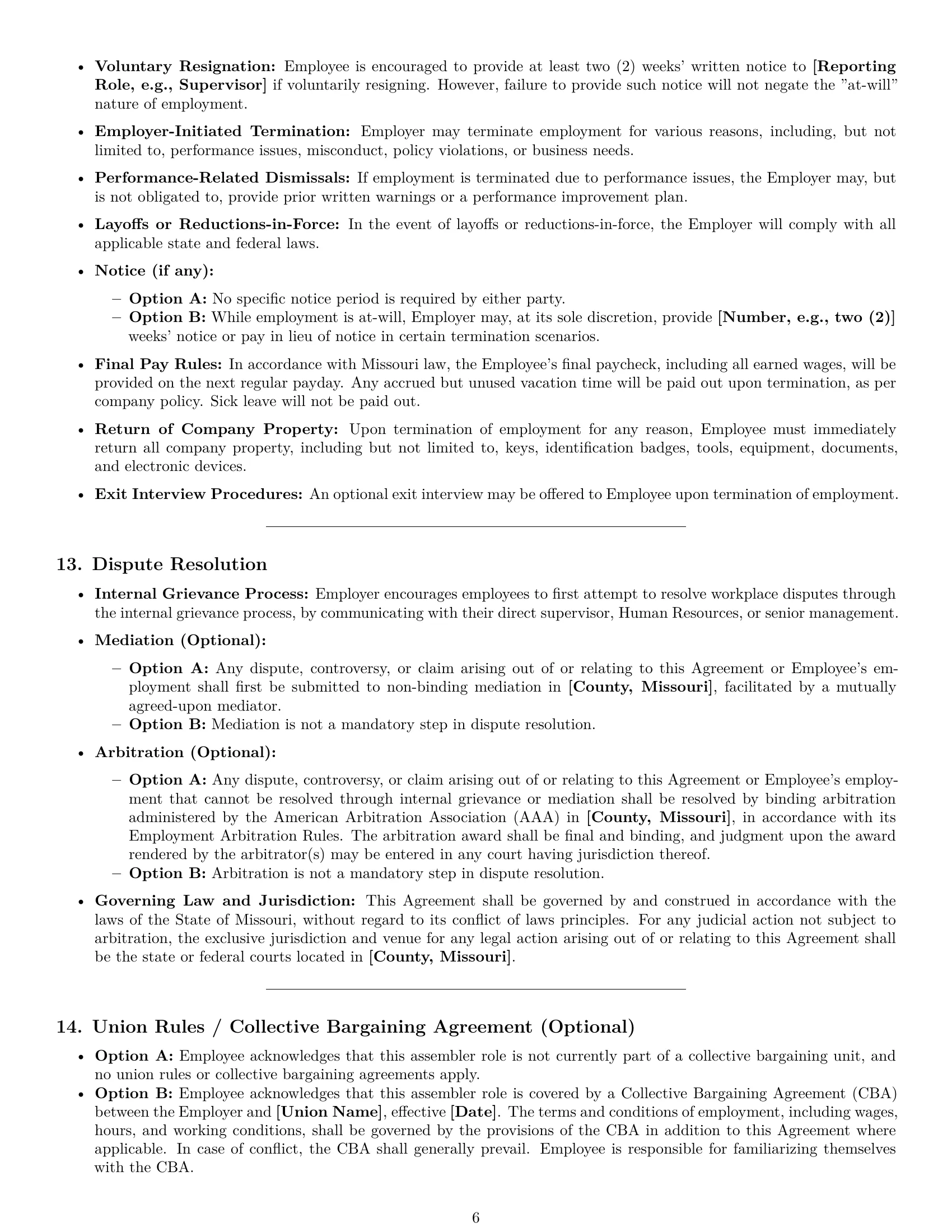 Preview page 6 of Pro Missouri assembler employment contract template