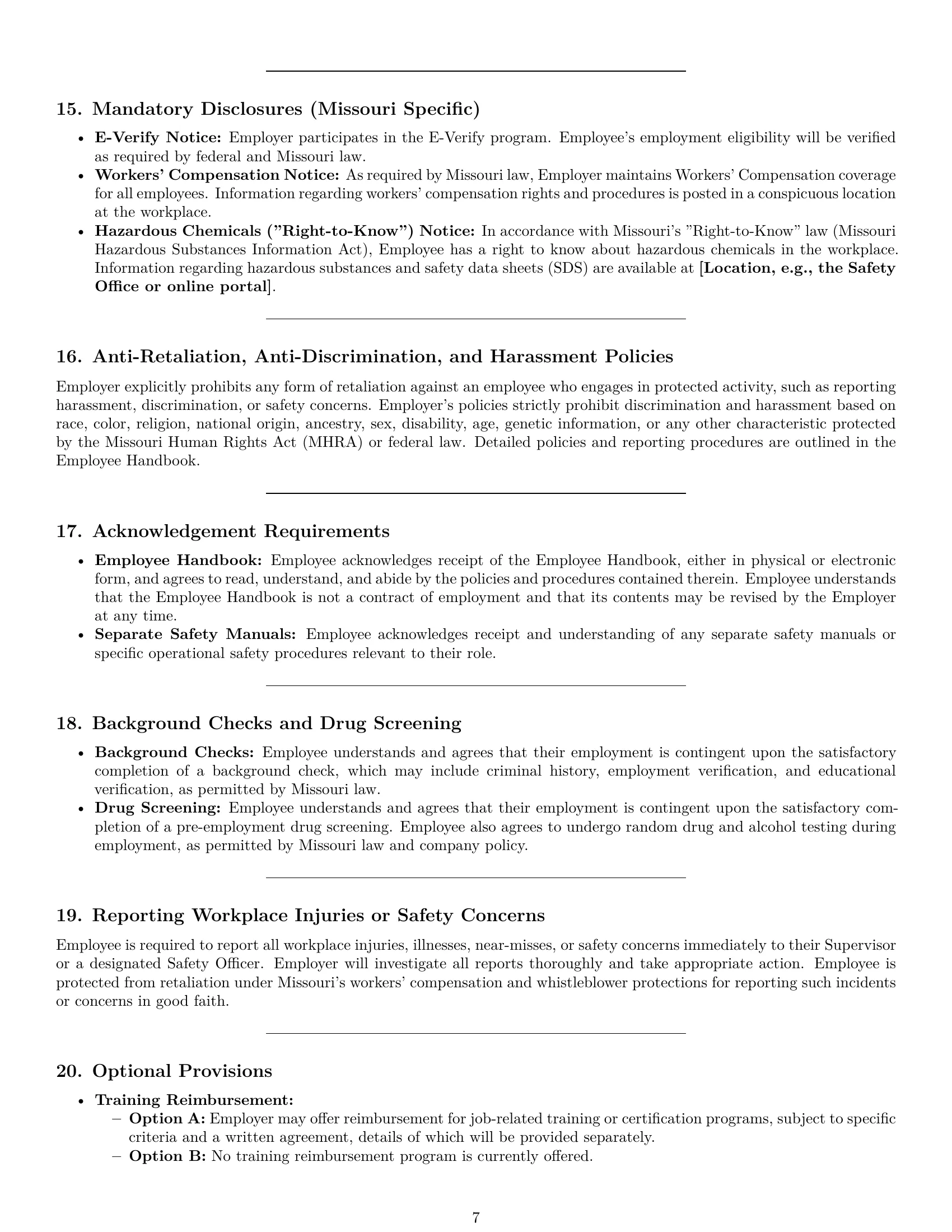 Preview page 7 of Pro Missouri assembler employment contract template