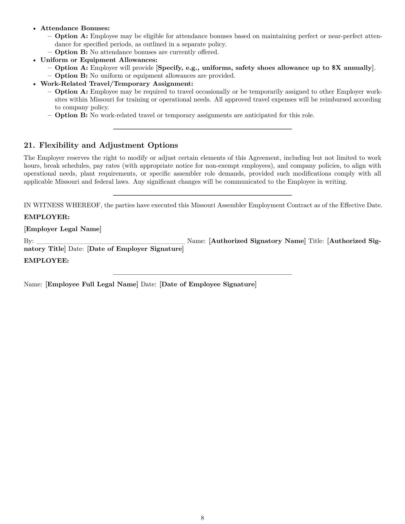 Preview page 8 of Pro Missouri assembler employment contract template