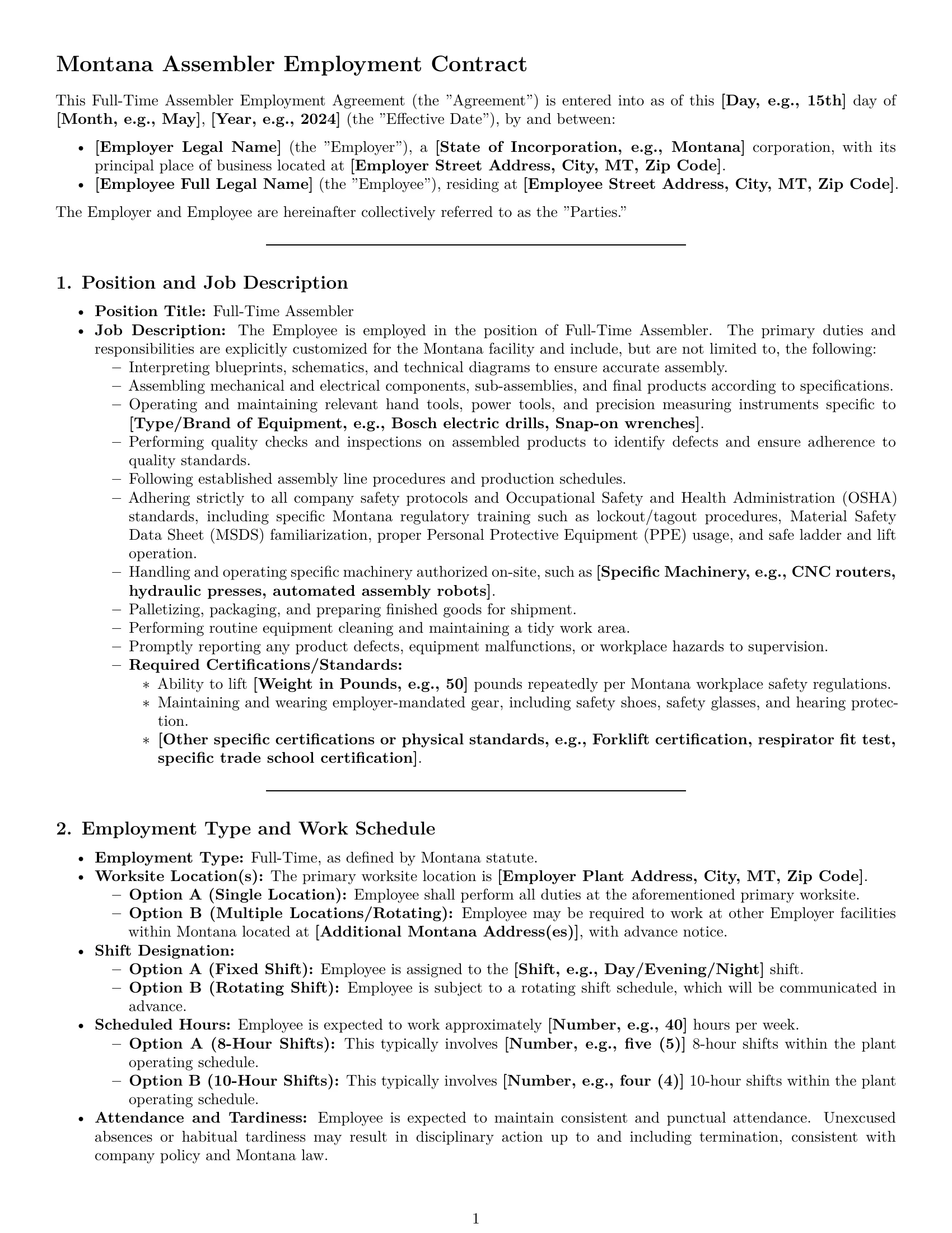 Preview page 1 of Pro Montana assembler employment contract template