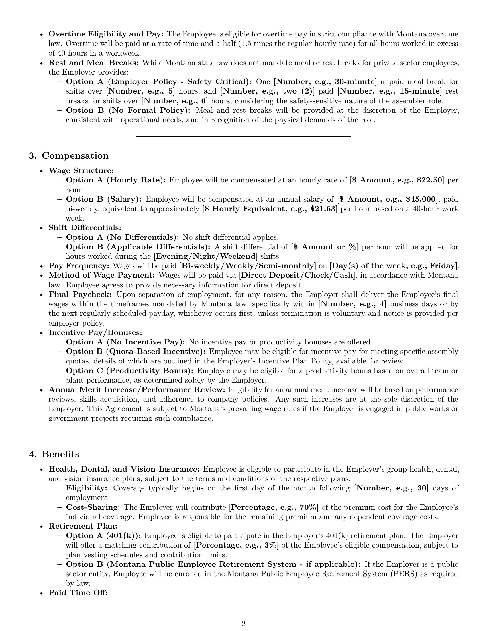 Preview page 2 of Pro Montana assembler employment contract template