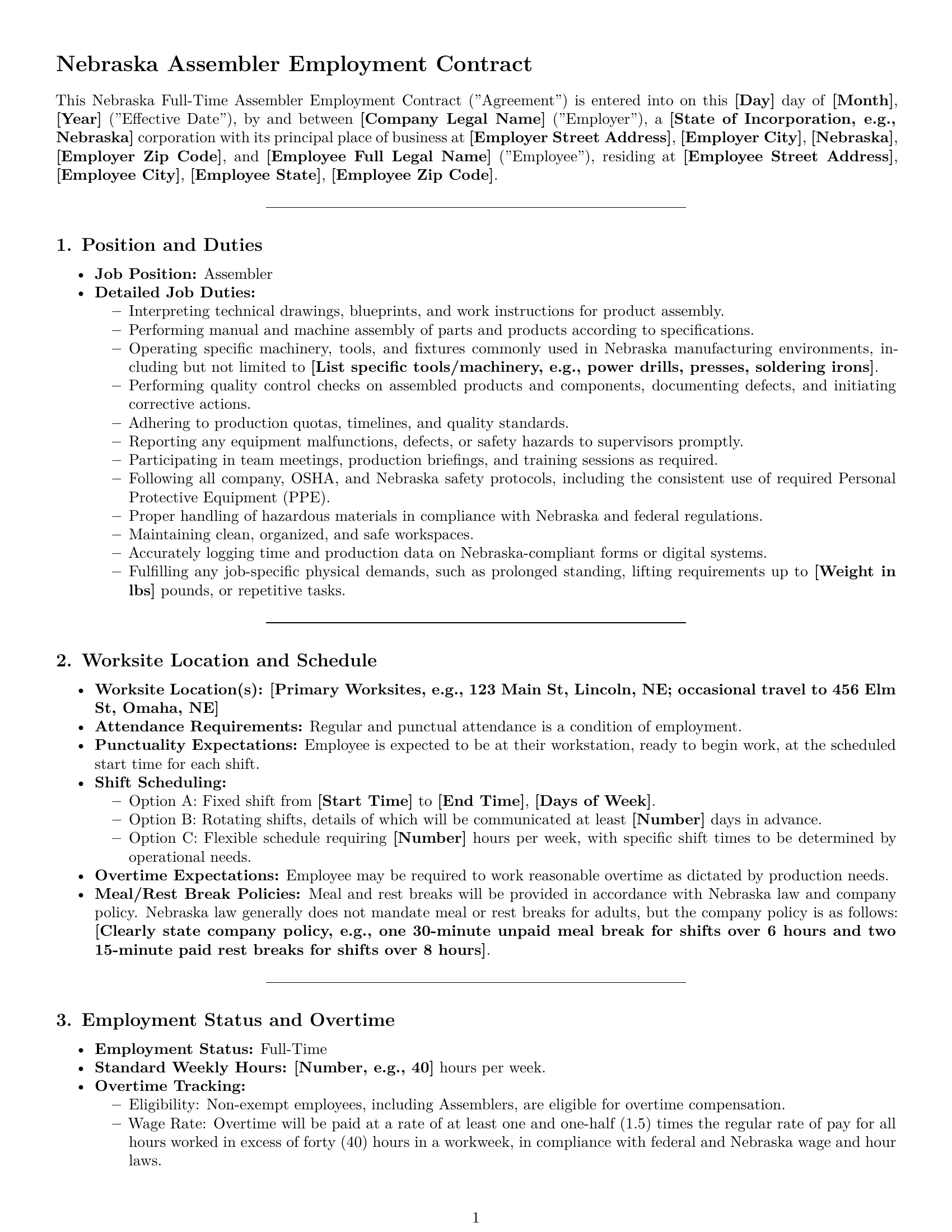 Preview page 1 of Pro Nebraska assembler employment contract template