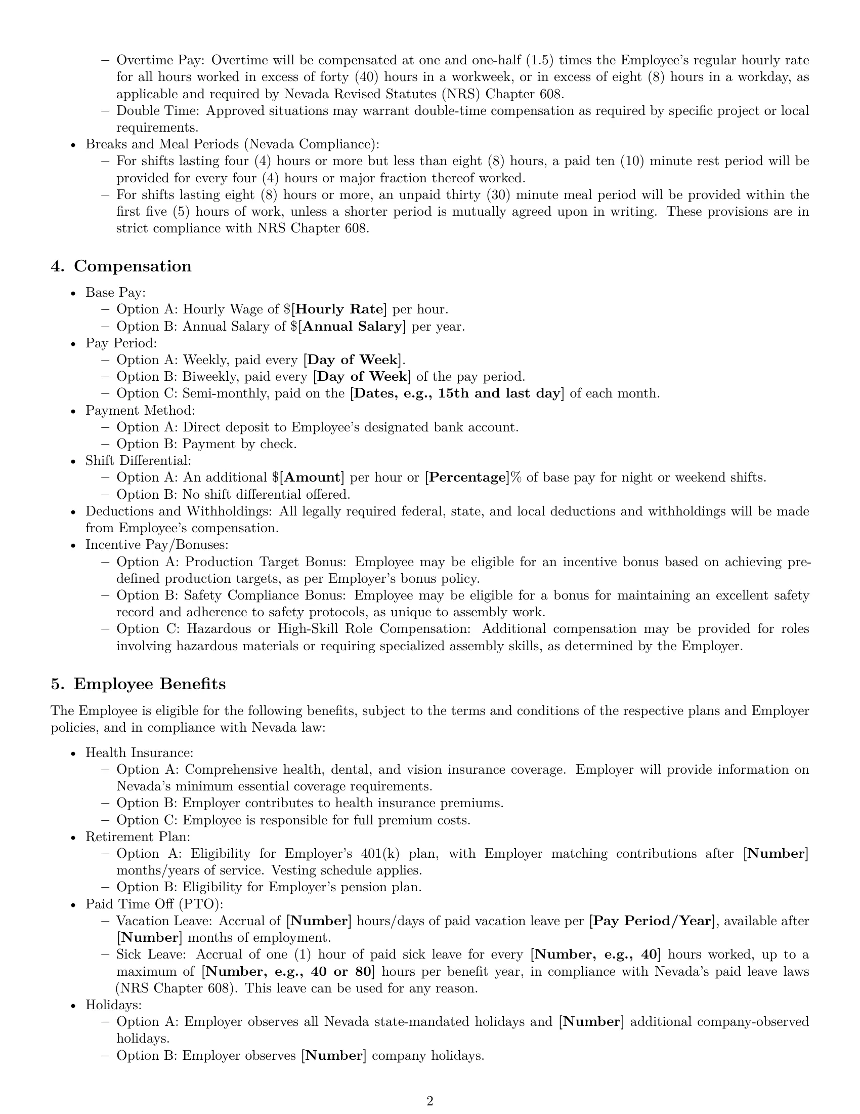 Preview page 2 of Pro Nevada assembler employment contract template