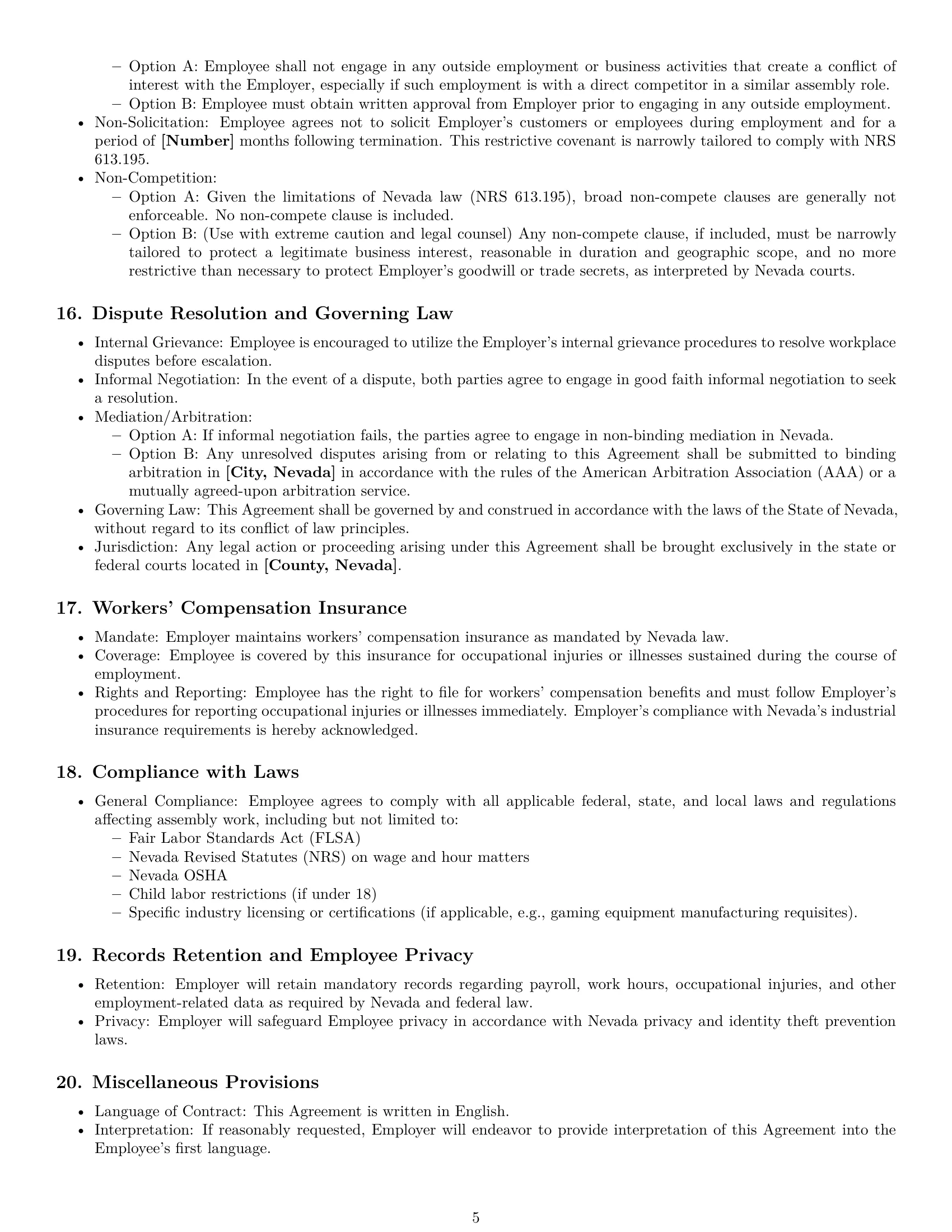 Preview page 5 of Pro Nevada assembler employment contract template
