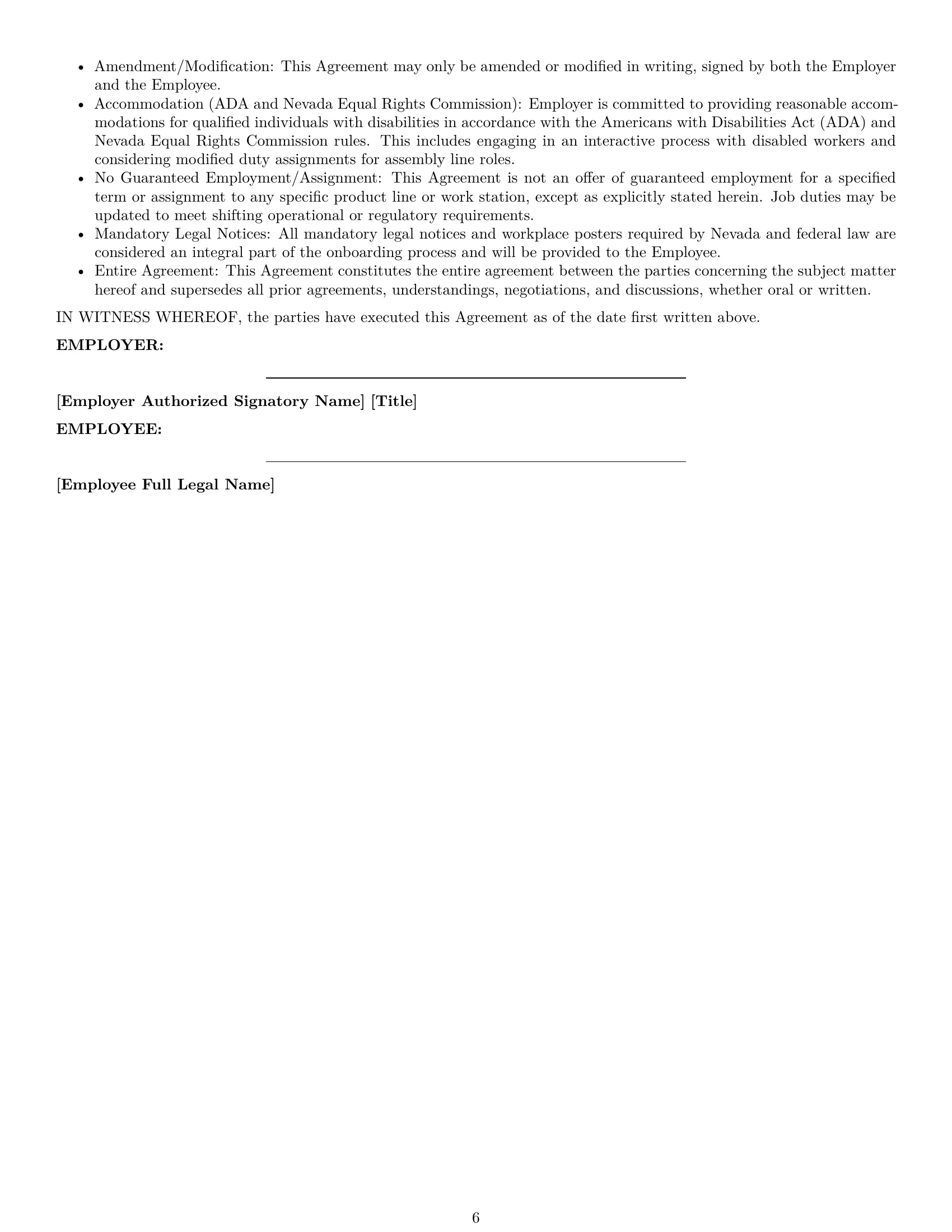 Preview page 6 of Pro Nevada assembler employment contract template