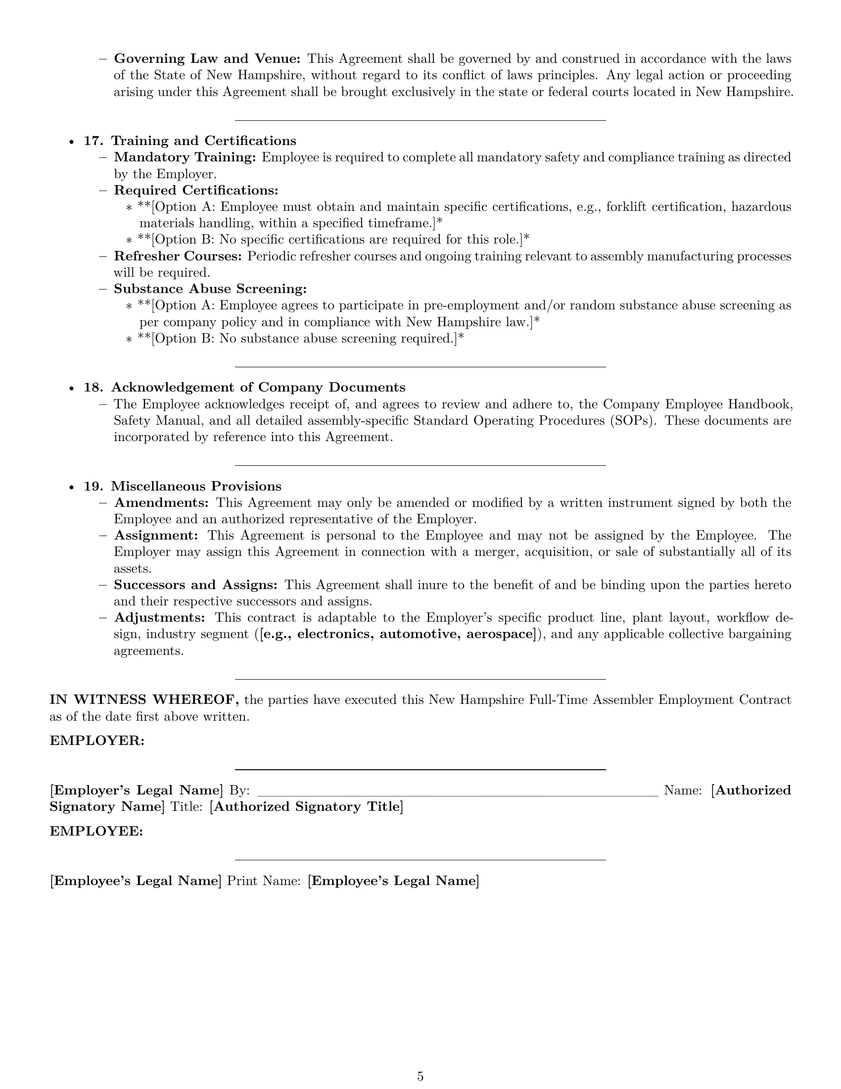 Preview page 5 of Pro New Hampshire assembler employment contract template