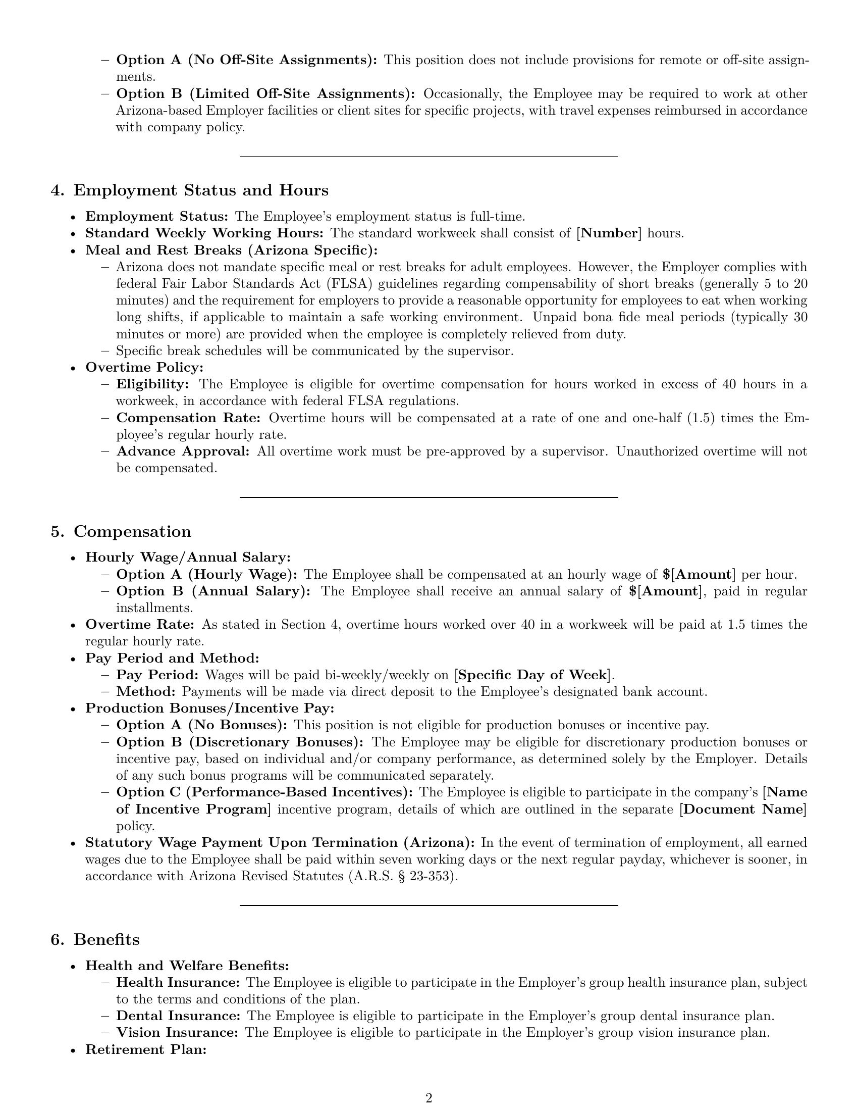 Preview page 2 of Pro Arizona assembler employment contract template