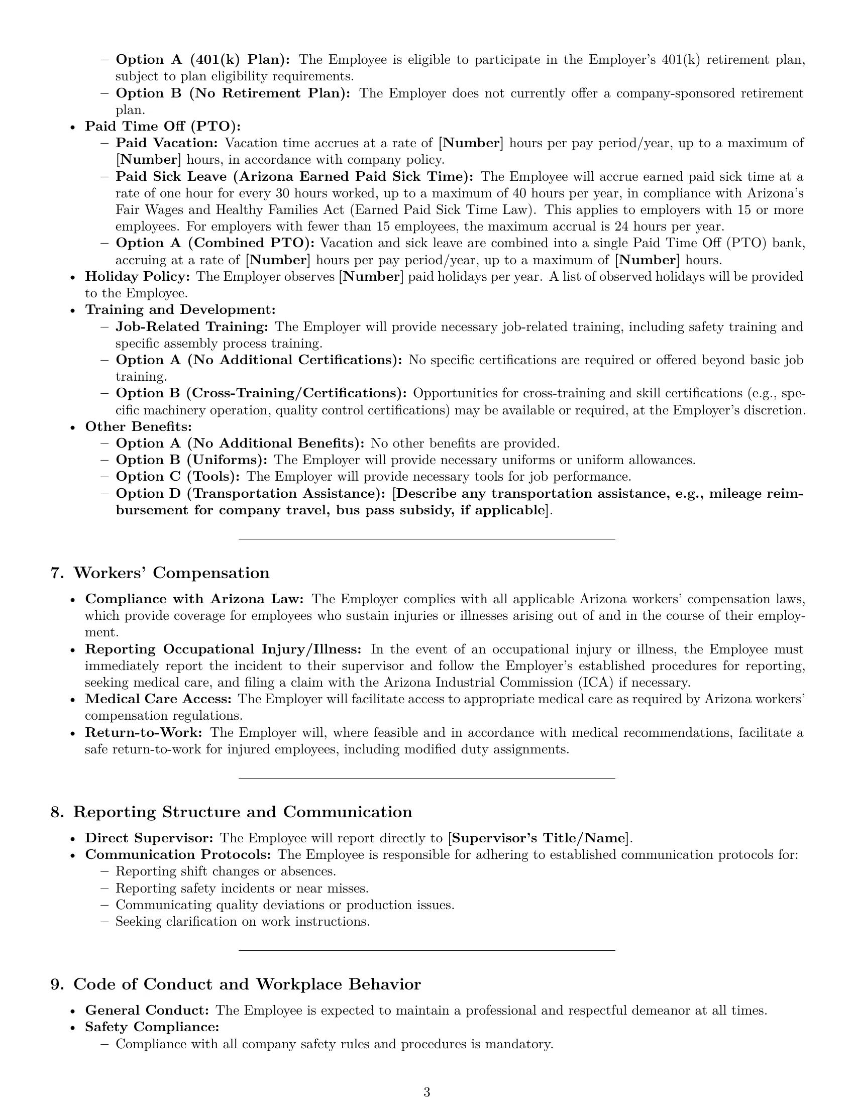 Preview page 3 of Pro Arizona assembler employment contract template