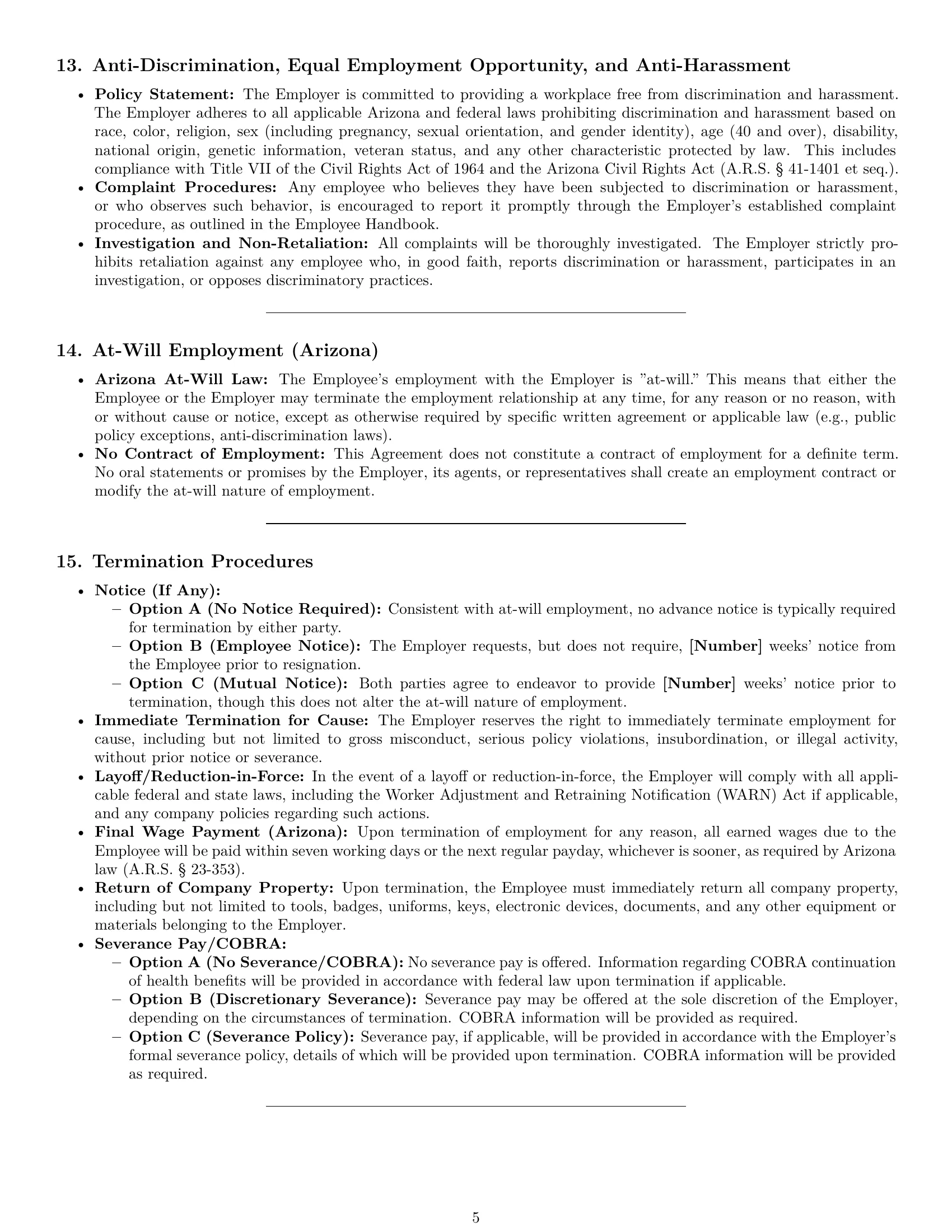 Preview page 5 of Pro Arizona assembler employment contract template