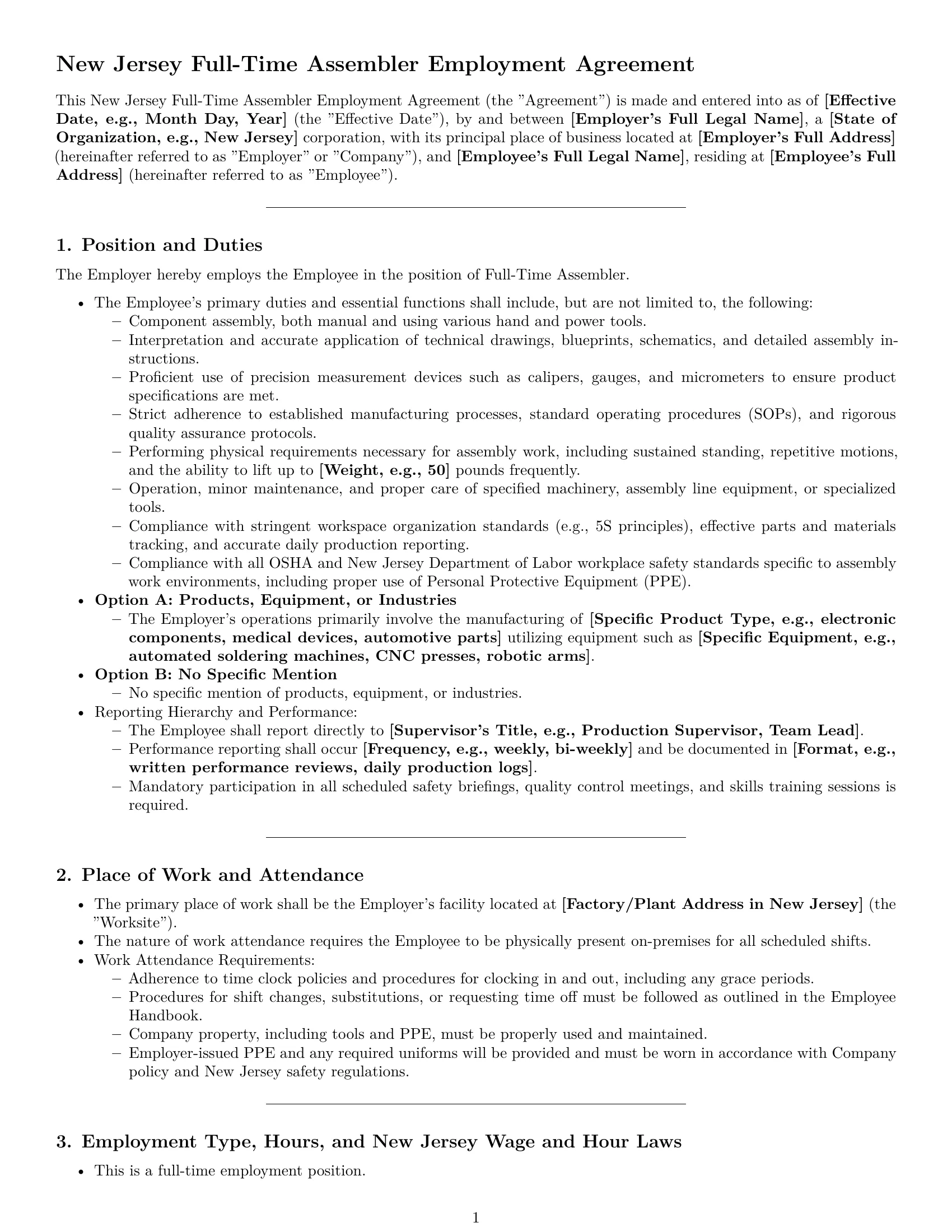 Preview page 1 of Pro New Jersey assembler employment contract template