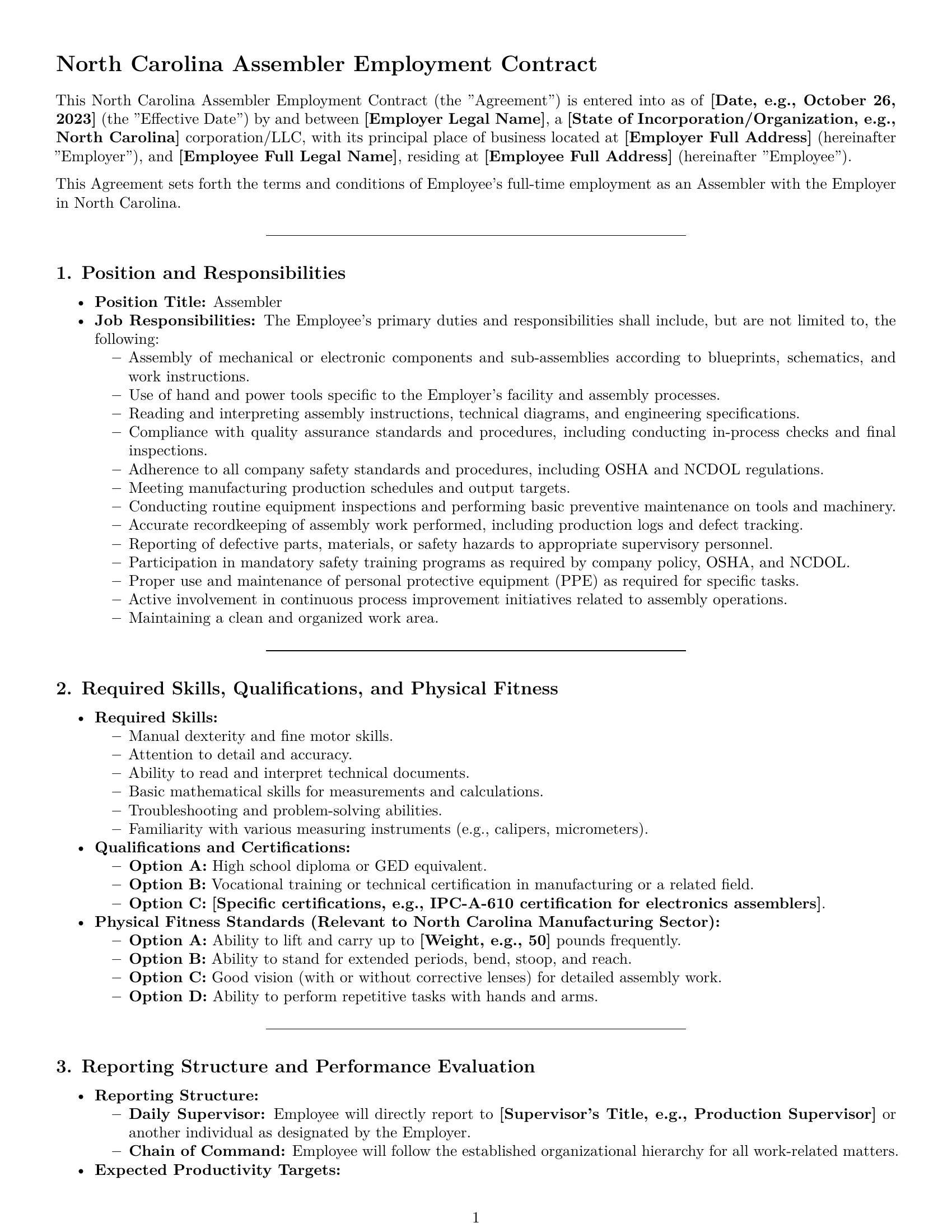 Preview page 1 of Pro North Carolina assembler employment contract template