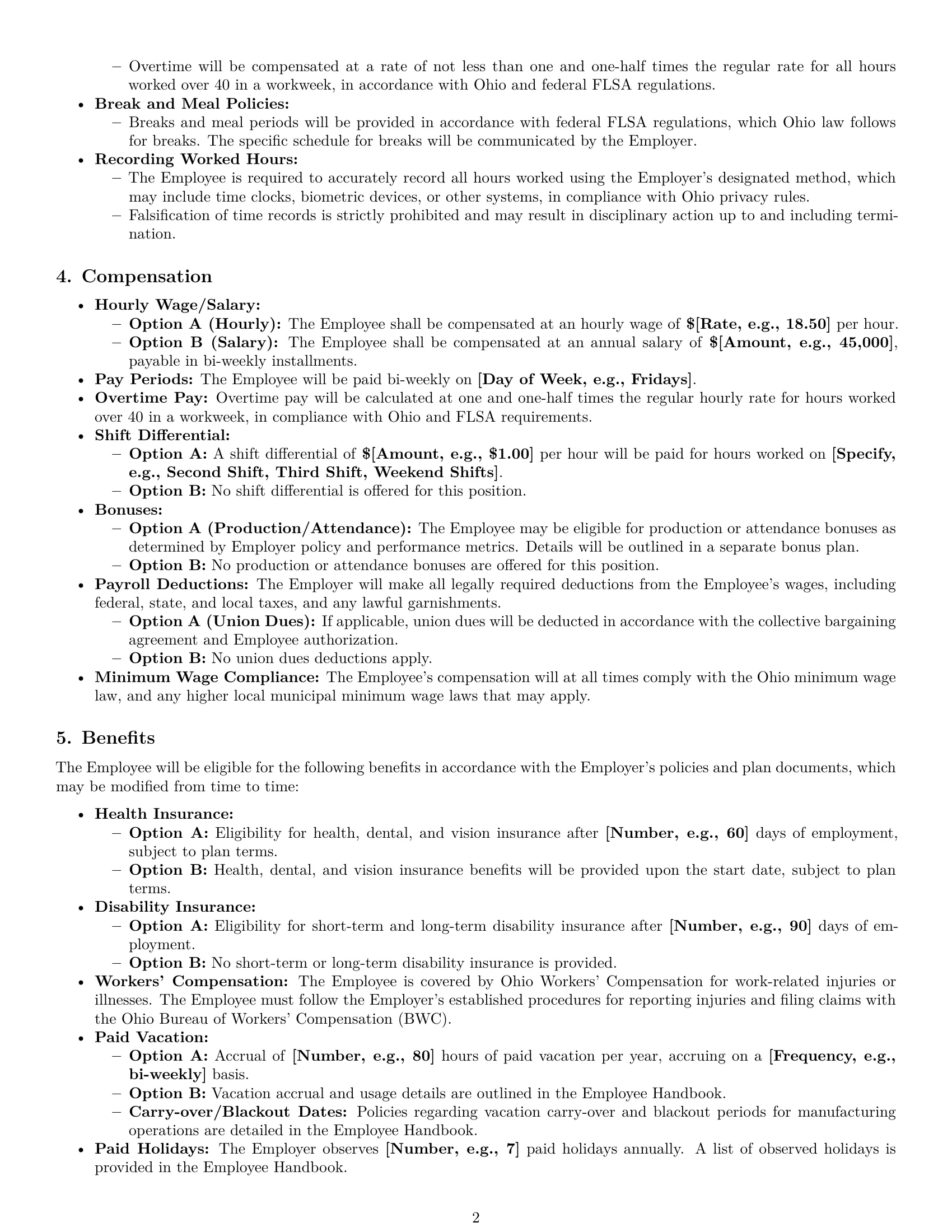 Preview page 2 of Pro Ohio assembler employment contract template