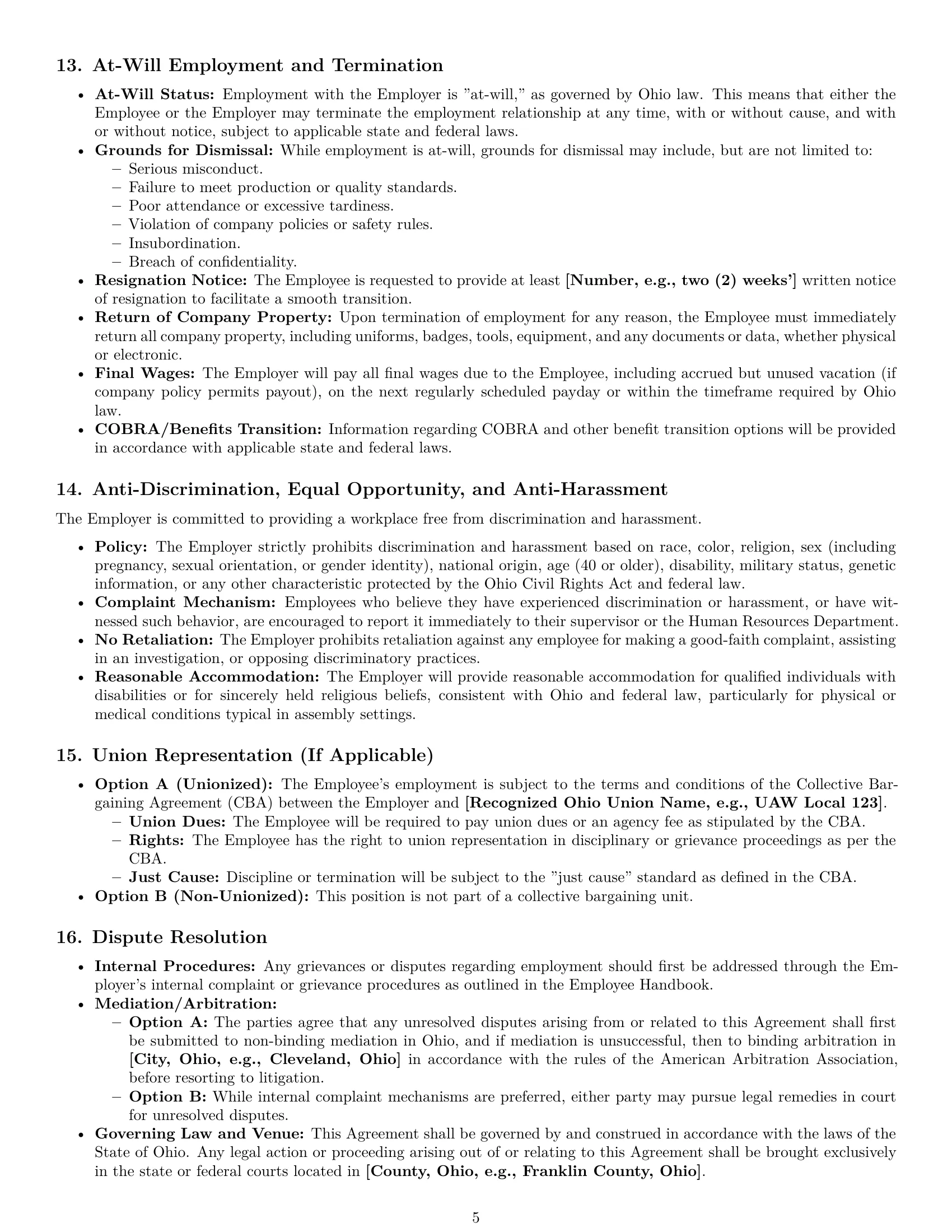 Preview page 5 of Pro Ohio assembler employment contract template