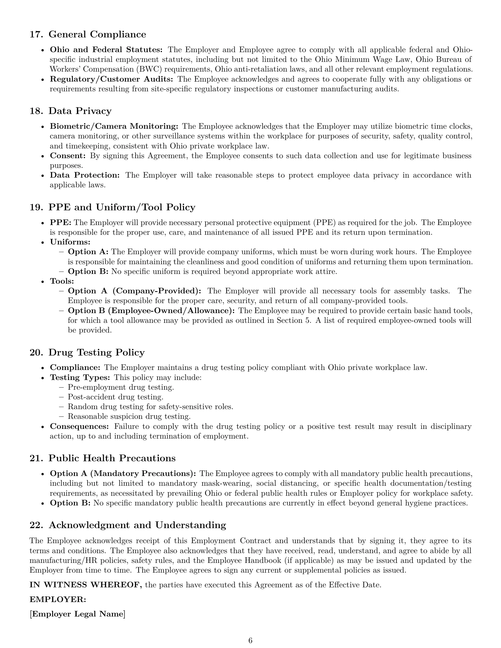 Preview page 6 of Pro Ohio assembler employment contract template