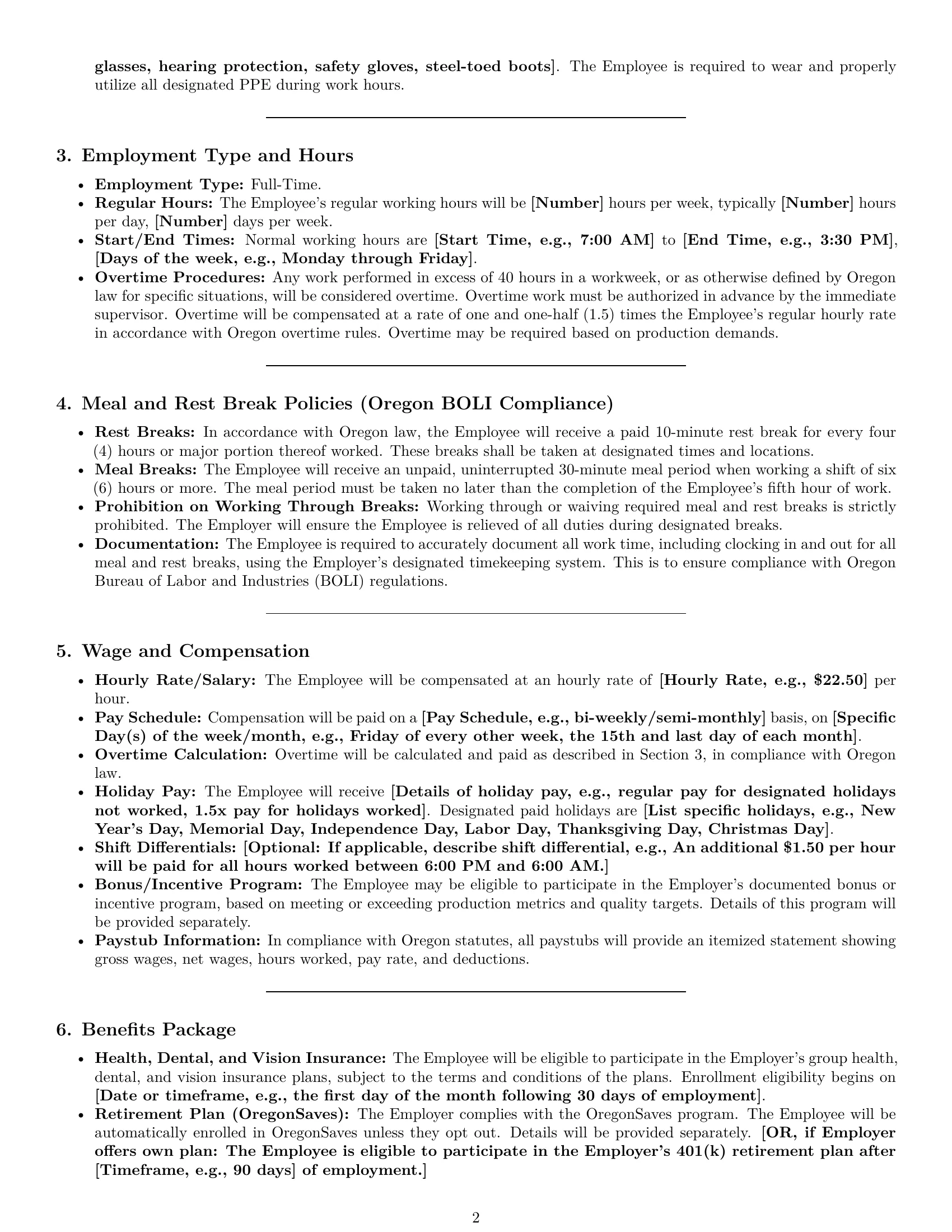 Preview page 2 of Pro Oregon assembler employment contract template