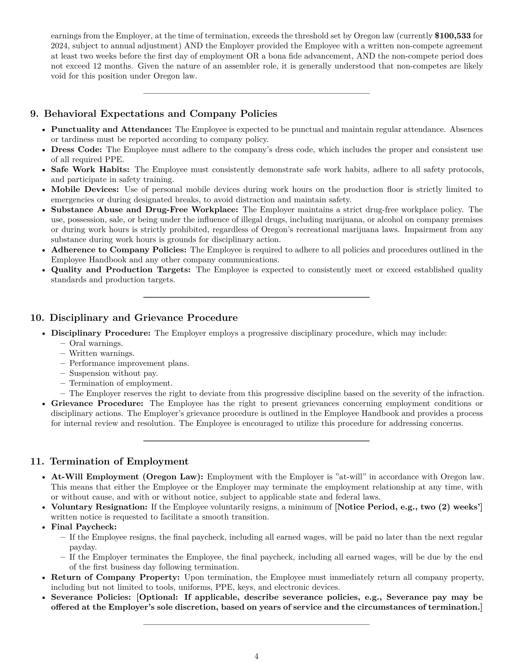 Preview page 4 of Pro Oregon assembler employment contract template