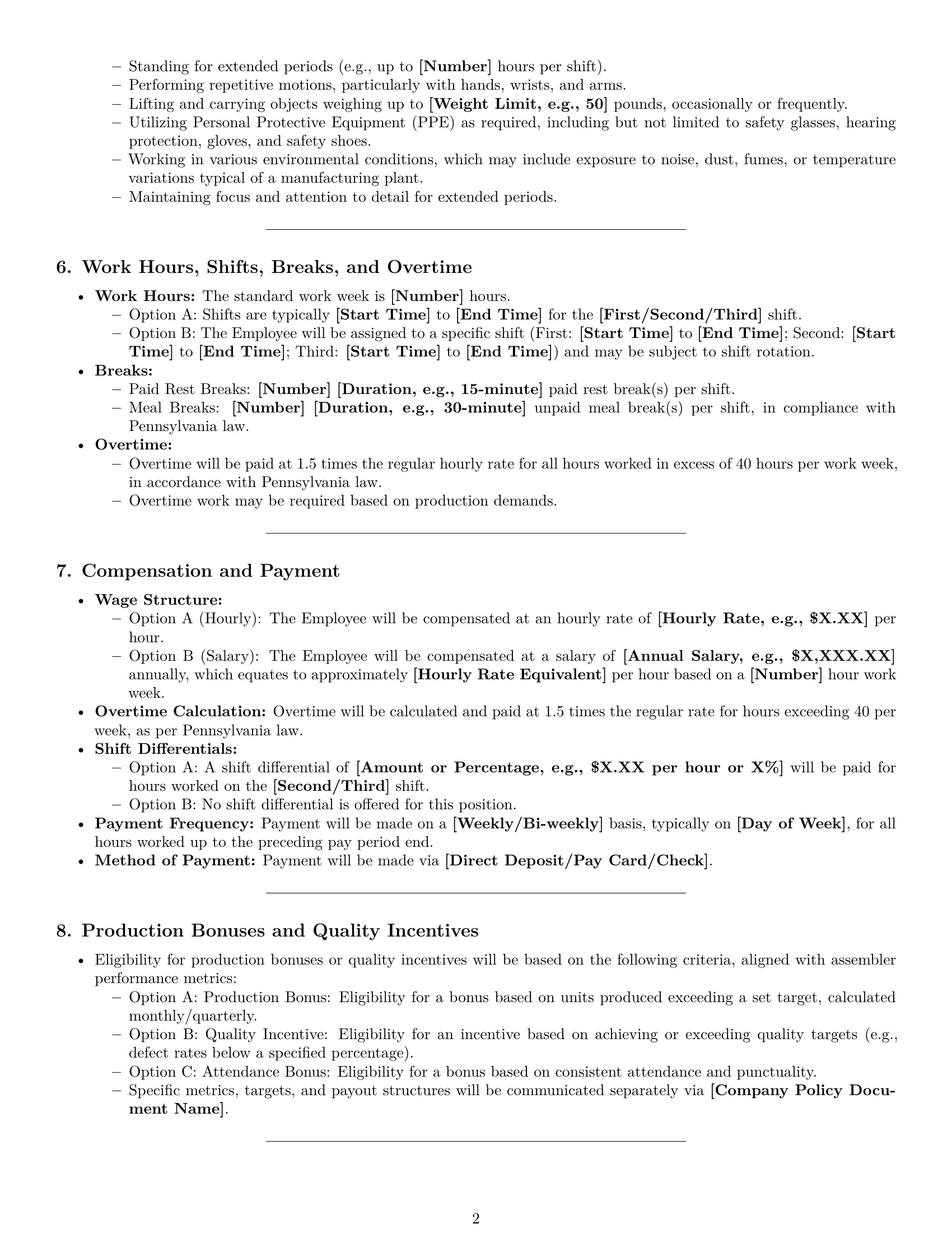 Preview page 2 of Pro Pennsylvania assembler employment contract template