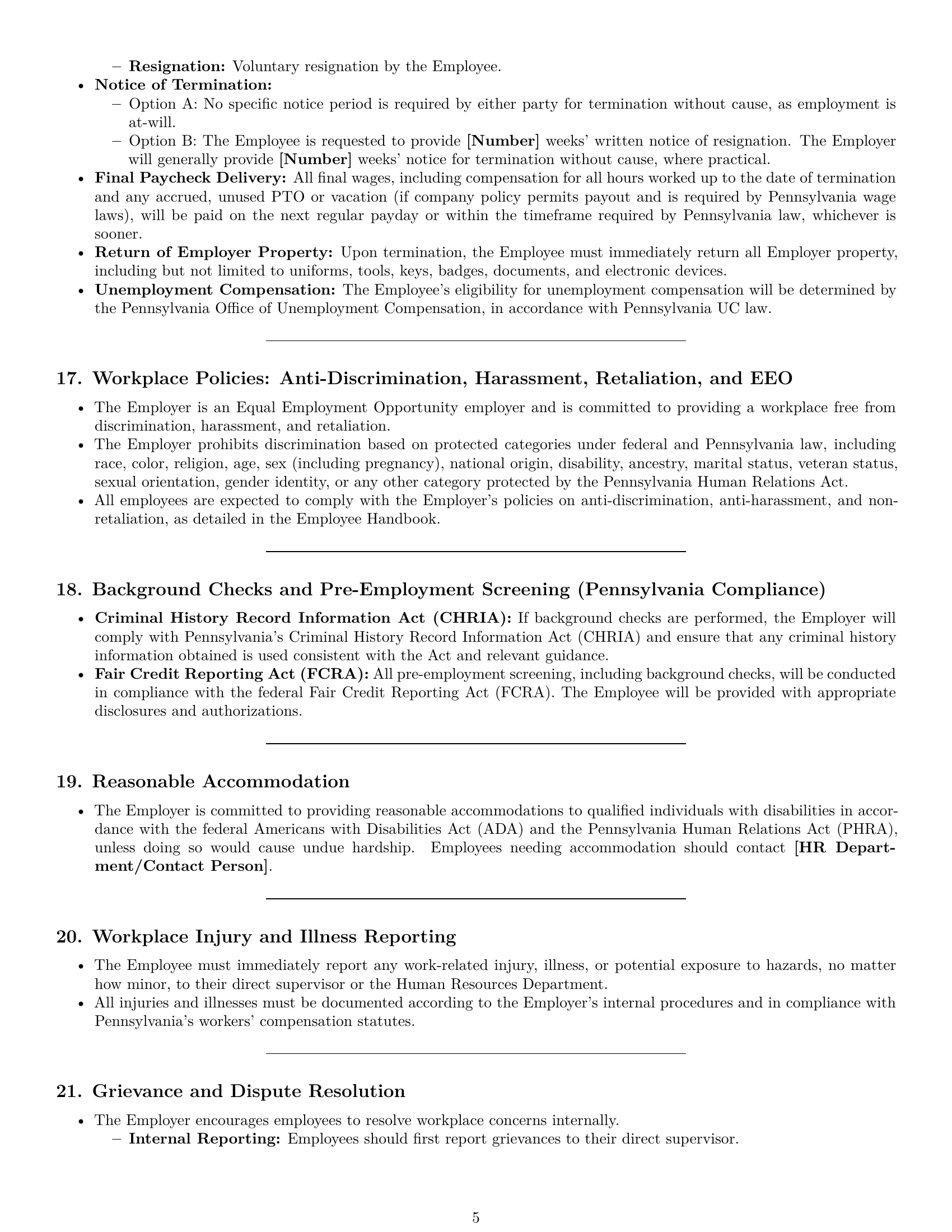 Preview page 5 of Pro Pennsylvania assembler employment contract template