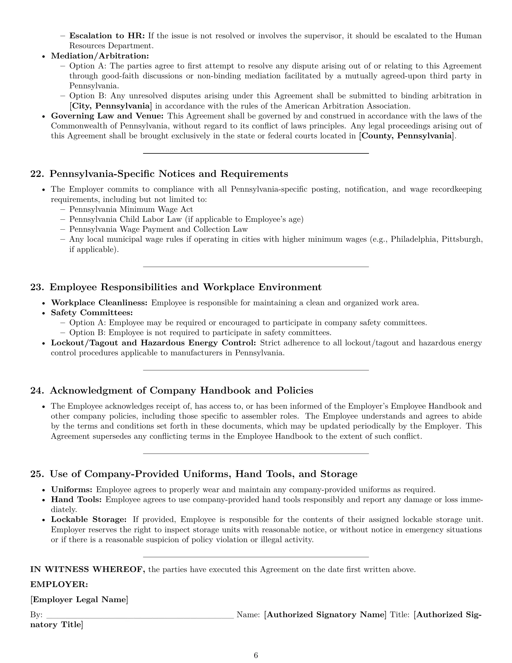 Preview page 6 of Pro Pennsylvania assembler employment contract template