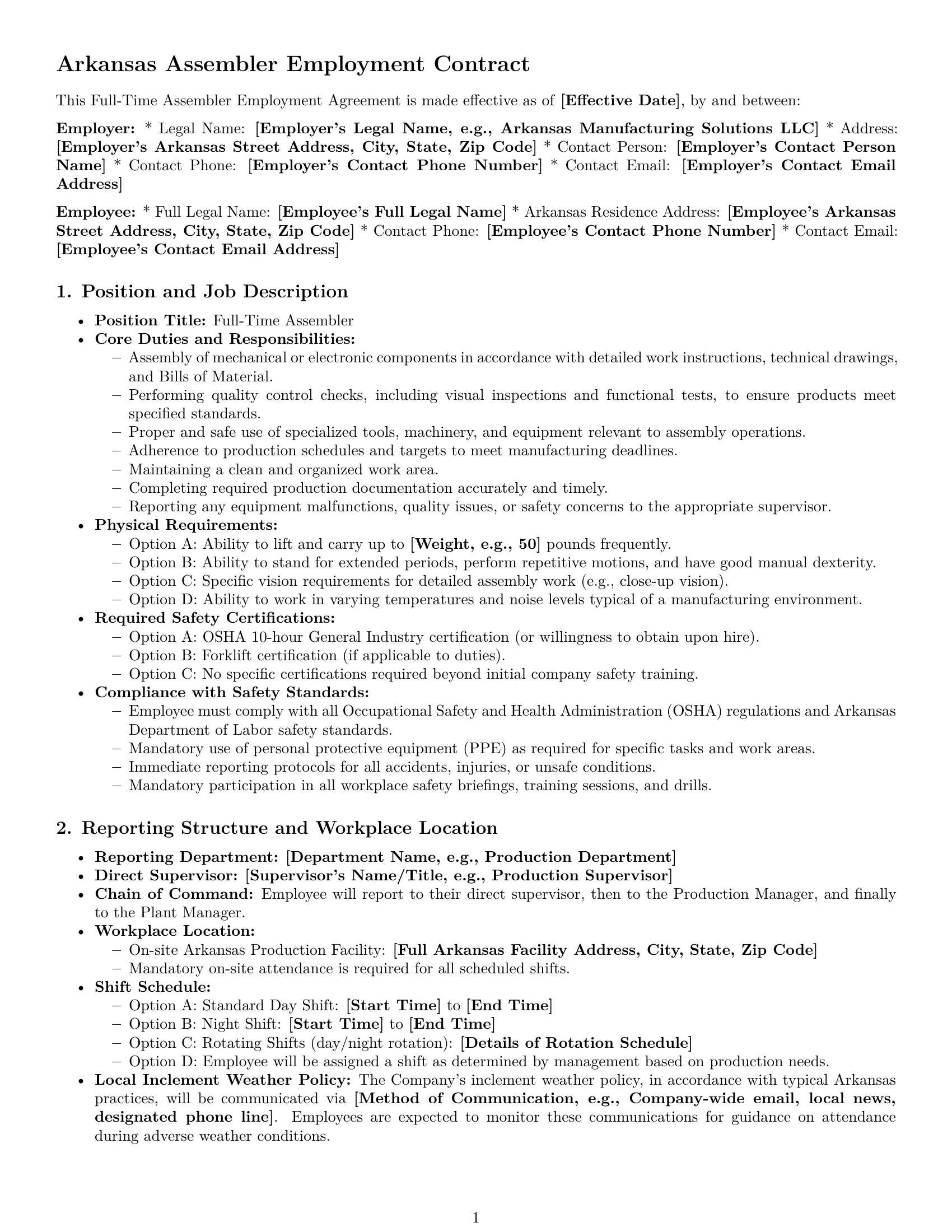 Preview page 1 of Pro Arkansas assembler employment contract template