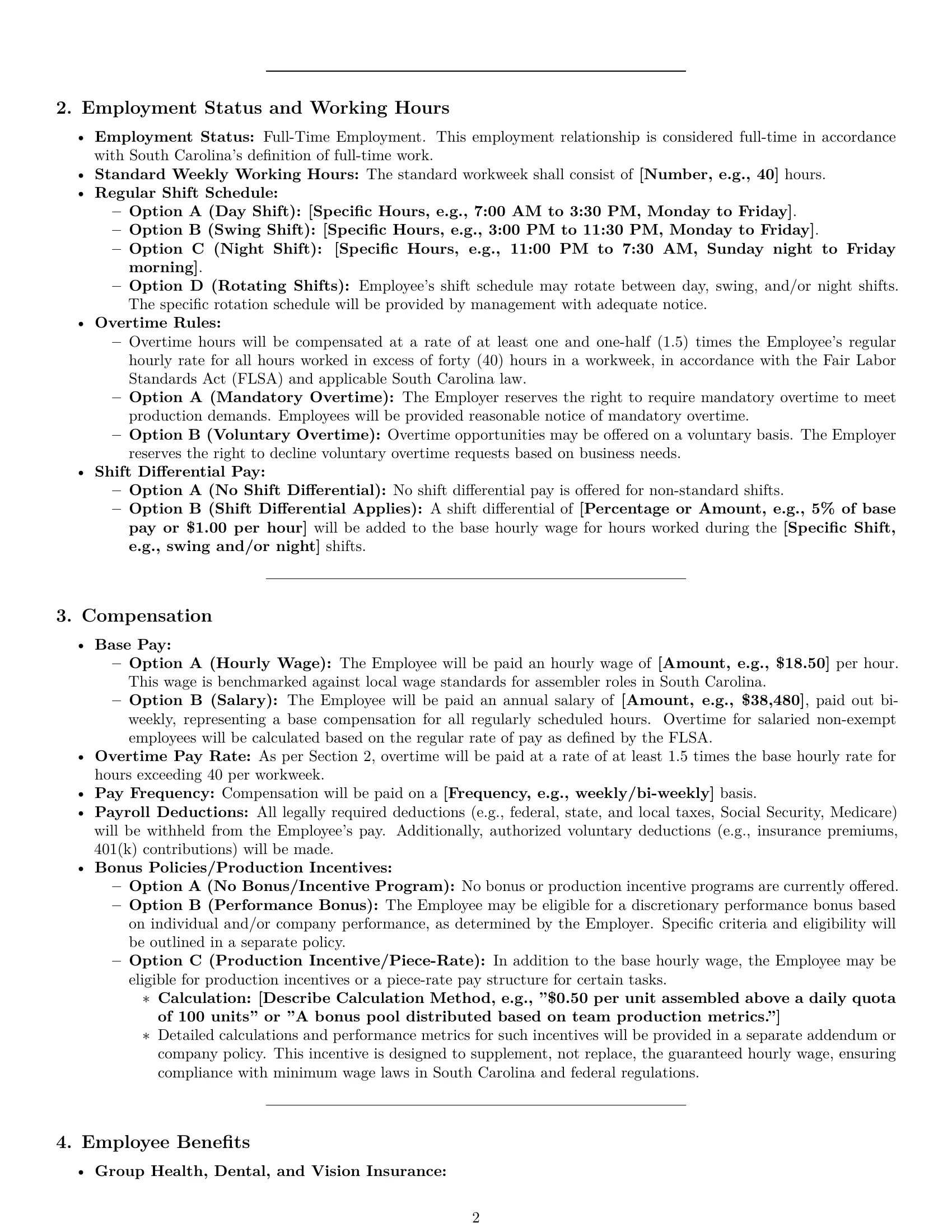 Preview page 2 of Pro South Carolina assembler employment contract template