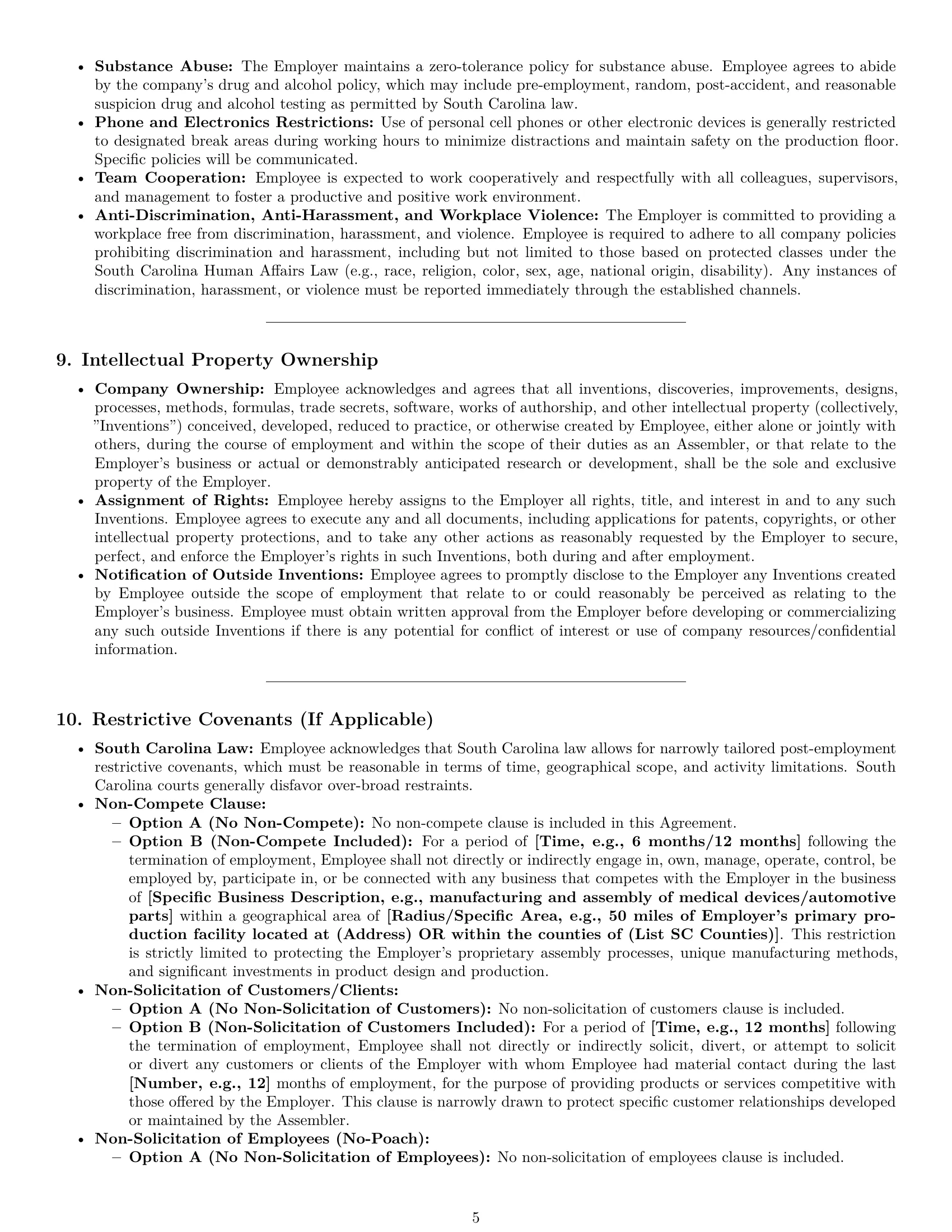 Preview page 5 of Pro South Carolina assembler employment contract template