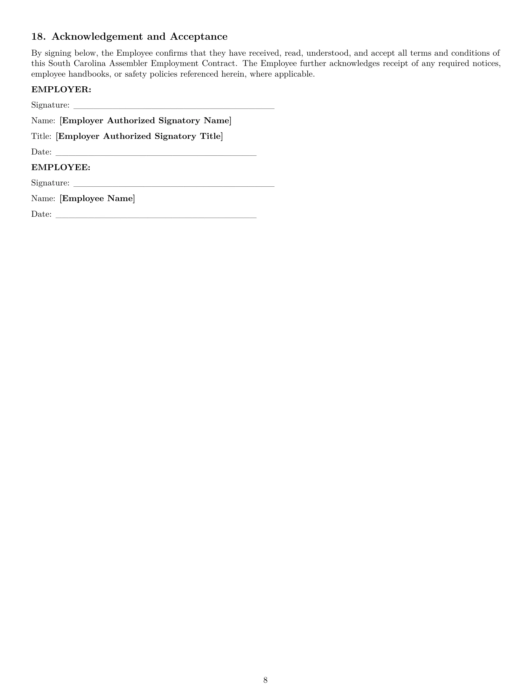 Preview page 8 of Pro South Carolina assembler employment contract template