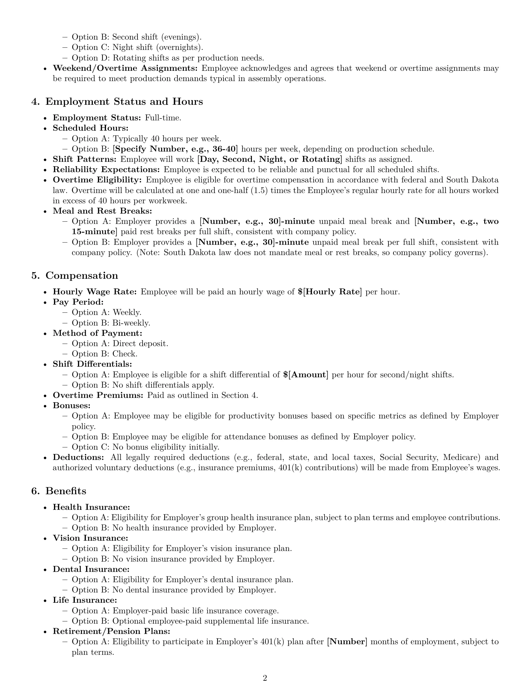 Preview page 2 of Pro South Dakota assembler employment contract template