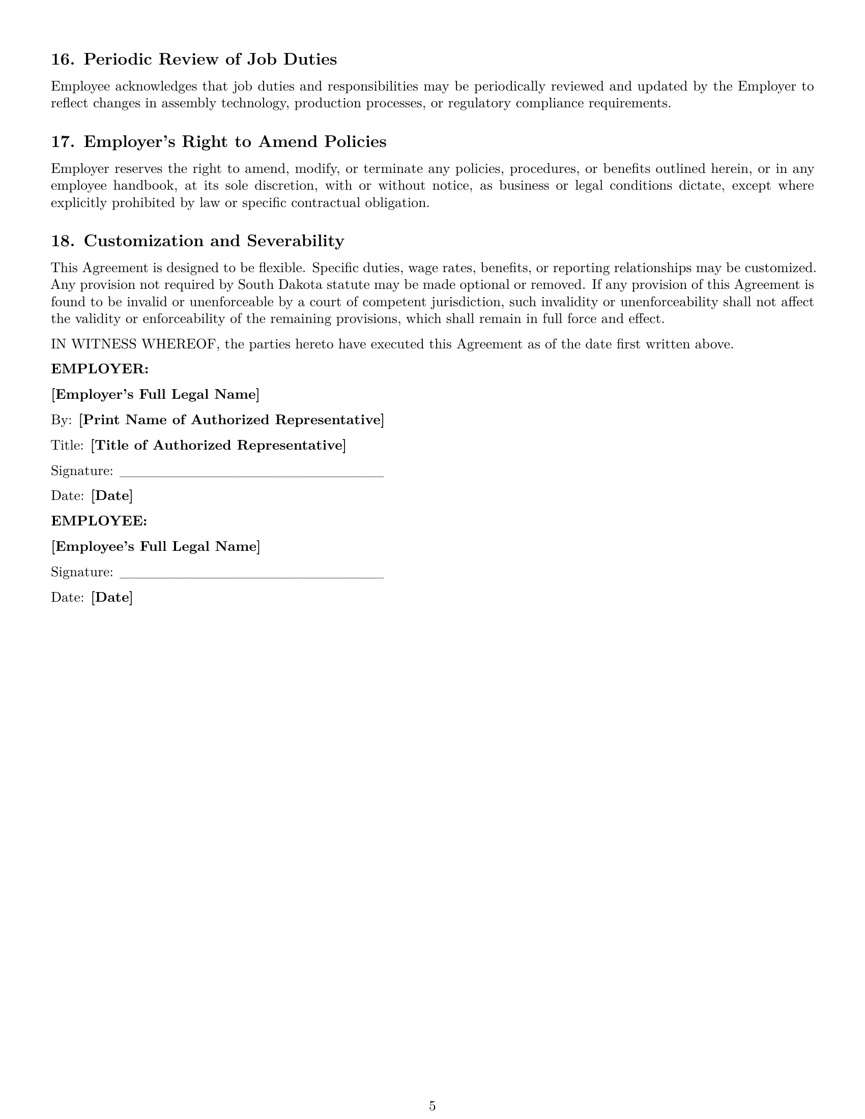 Preview page 5 of Pro South Dakota assembler employment contract template