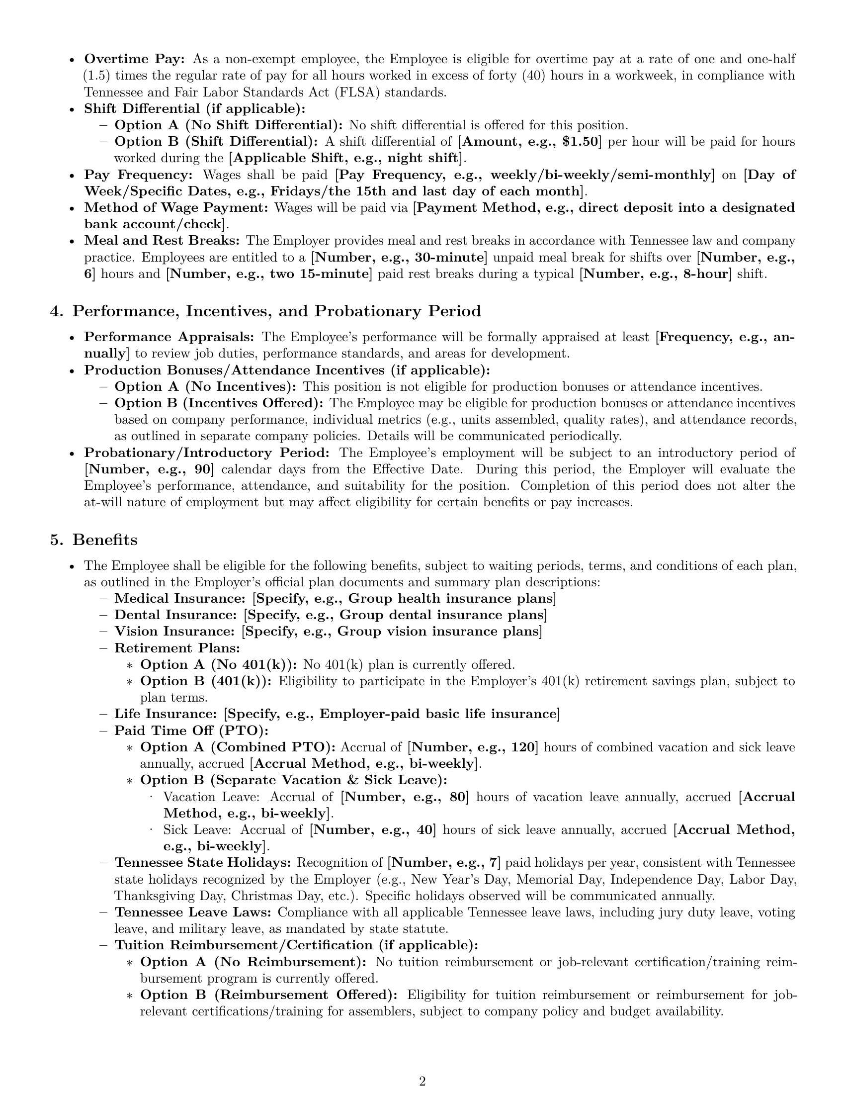 Preview page 2 of Pro Tennessee assembler employment contract template