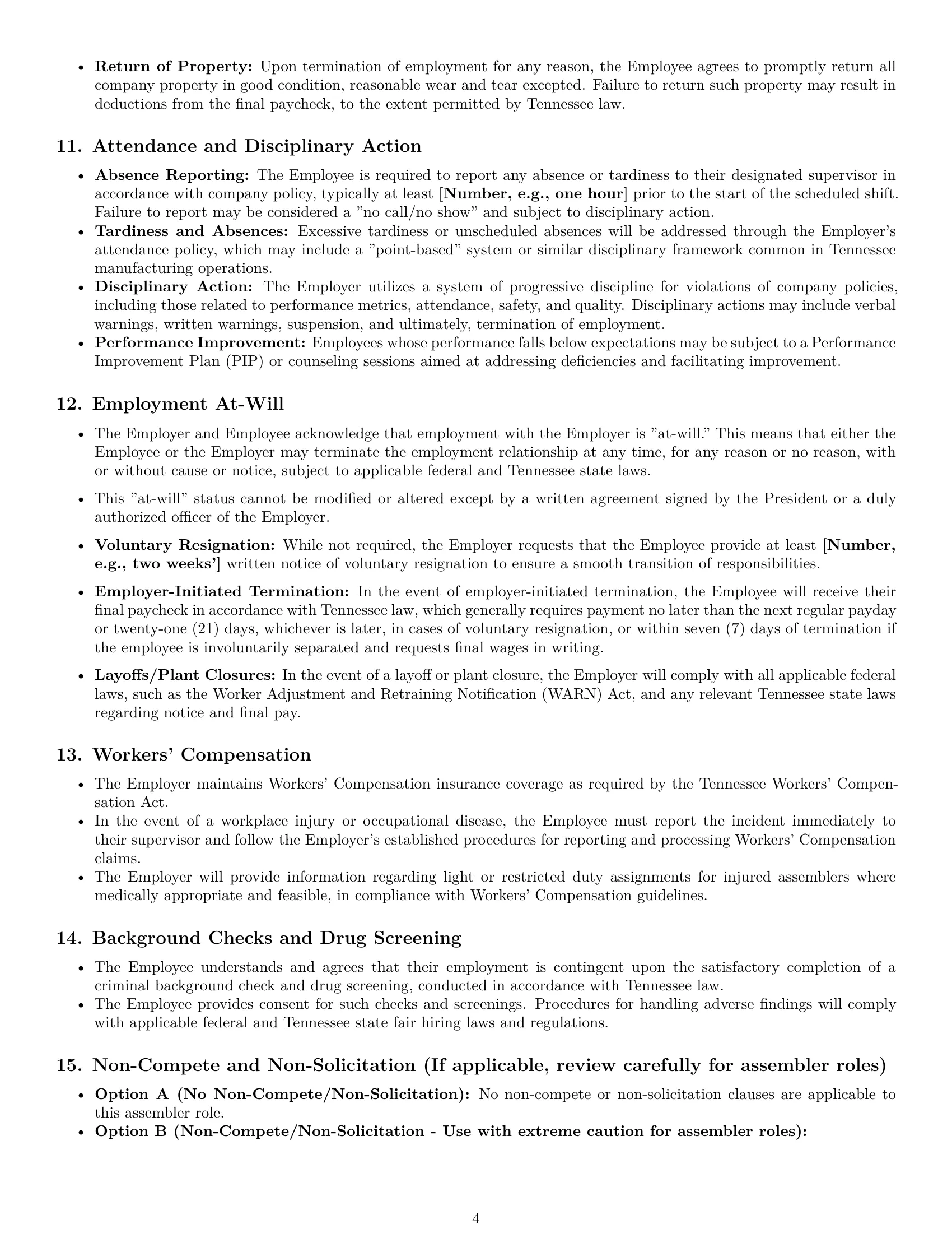 Preview page 4 of Pro Tennessee assembler employment contract template