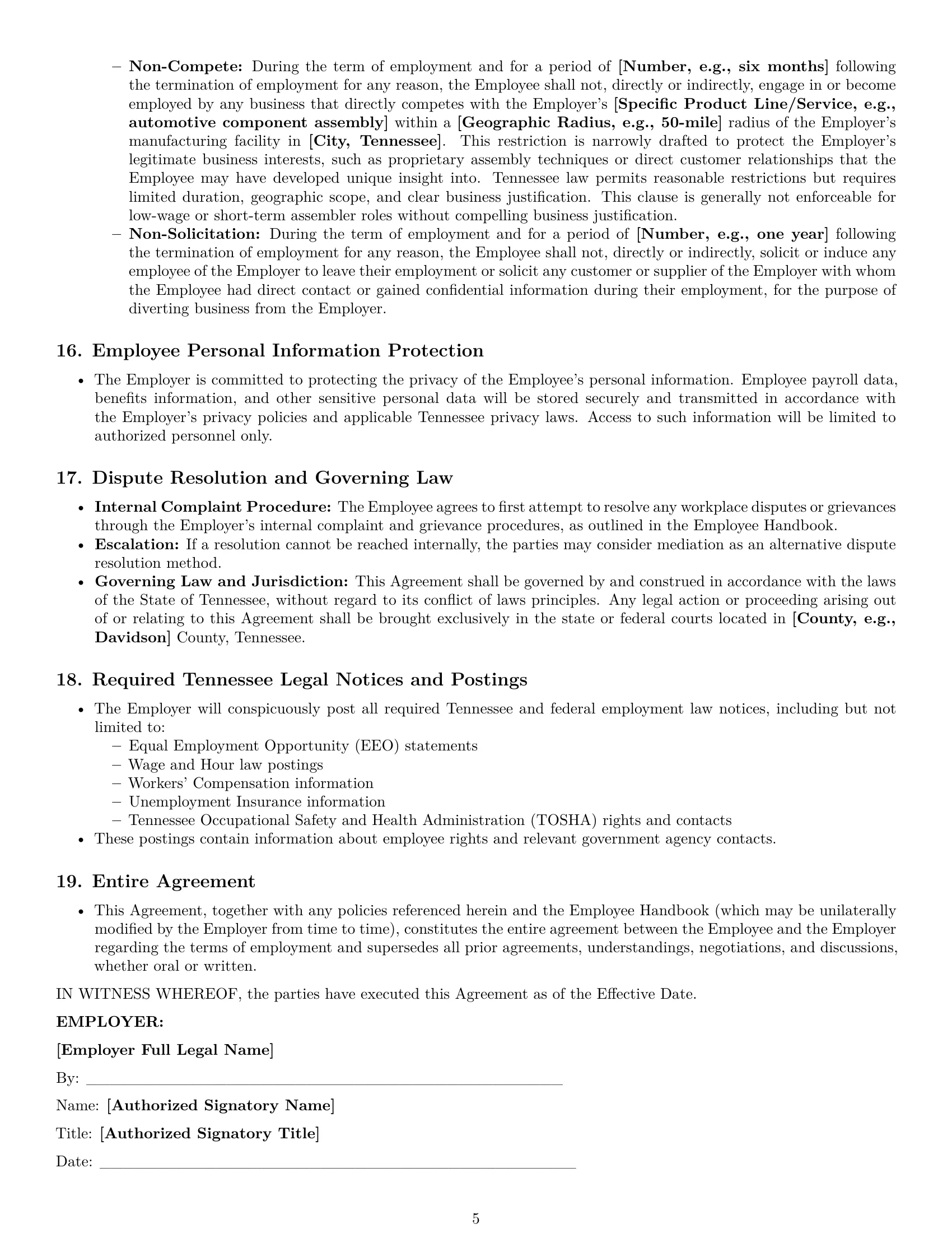 Preview page 5 of Pro Tennessee assembler employment contract template