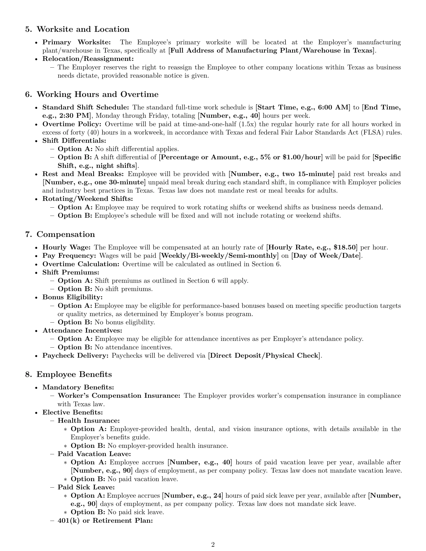 Preview page 2 of Pro Texas assembler employment contract template