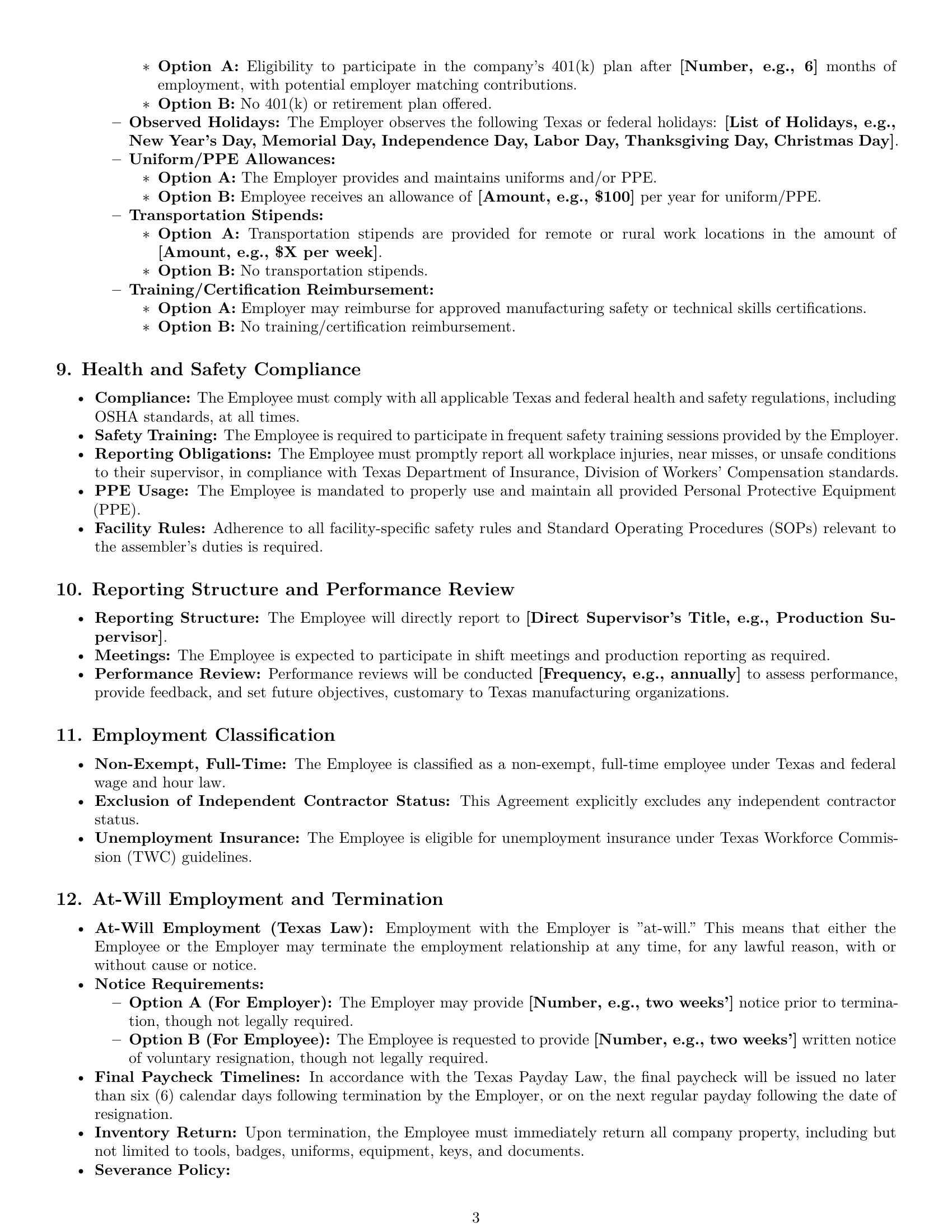 Preview page 3 of Pro Texas assembler employment contract template