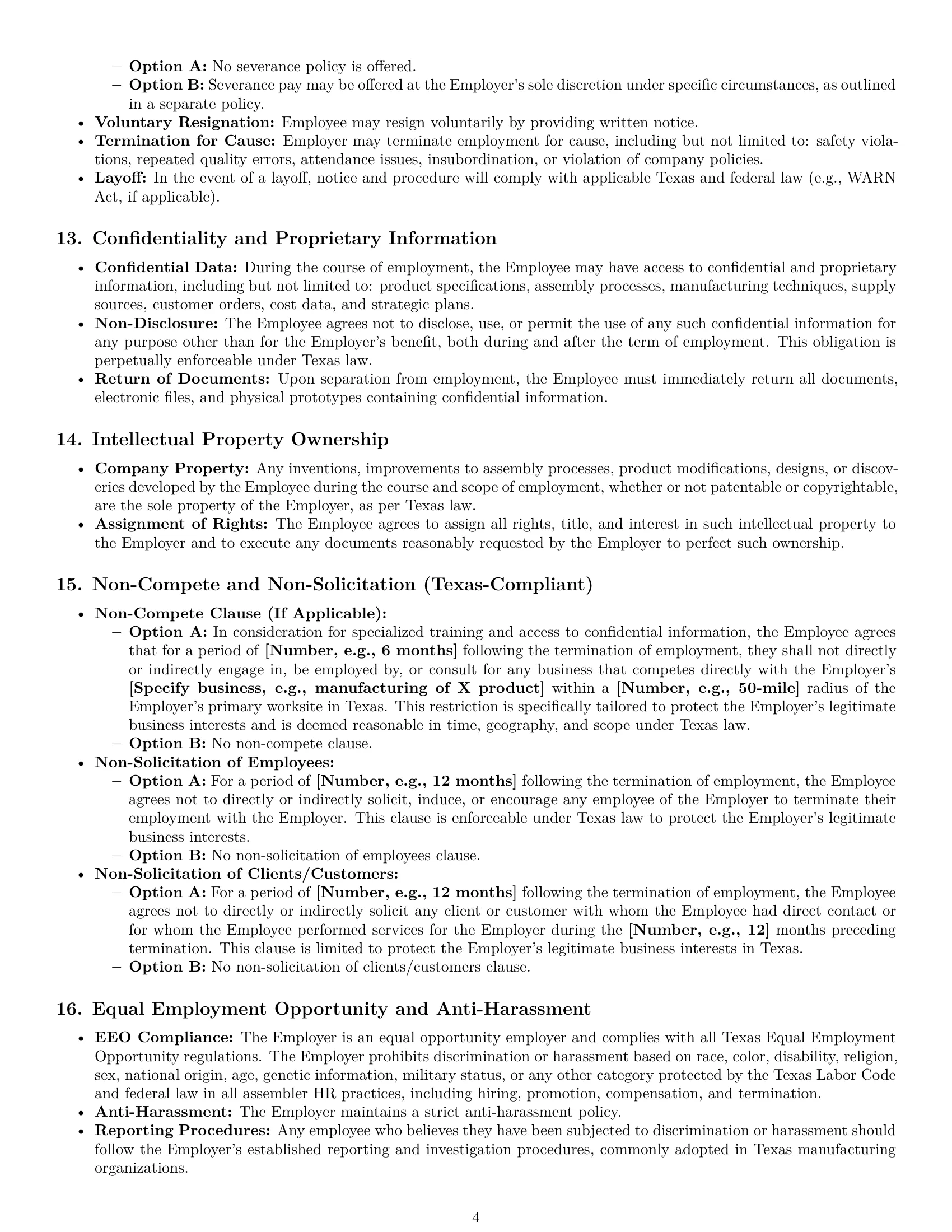 Preview page 4 of Pro Texas assembler employment contract template