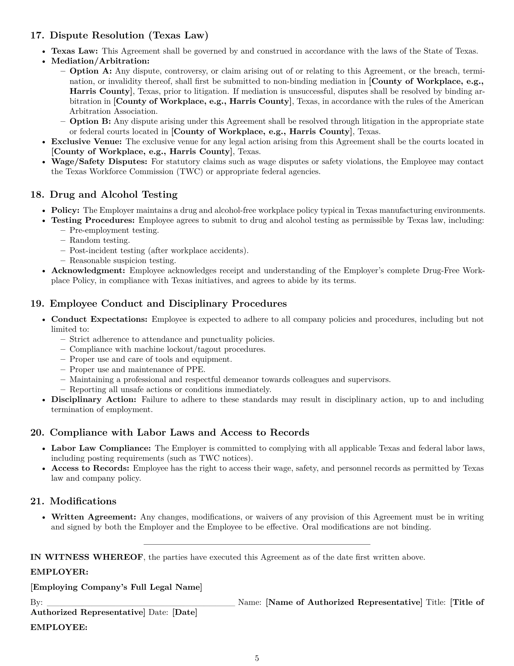 Preview page 5 of Pro Texas assembler employment contract template