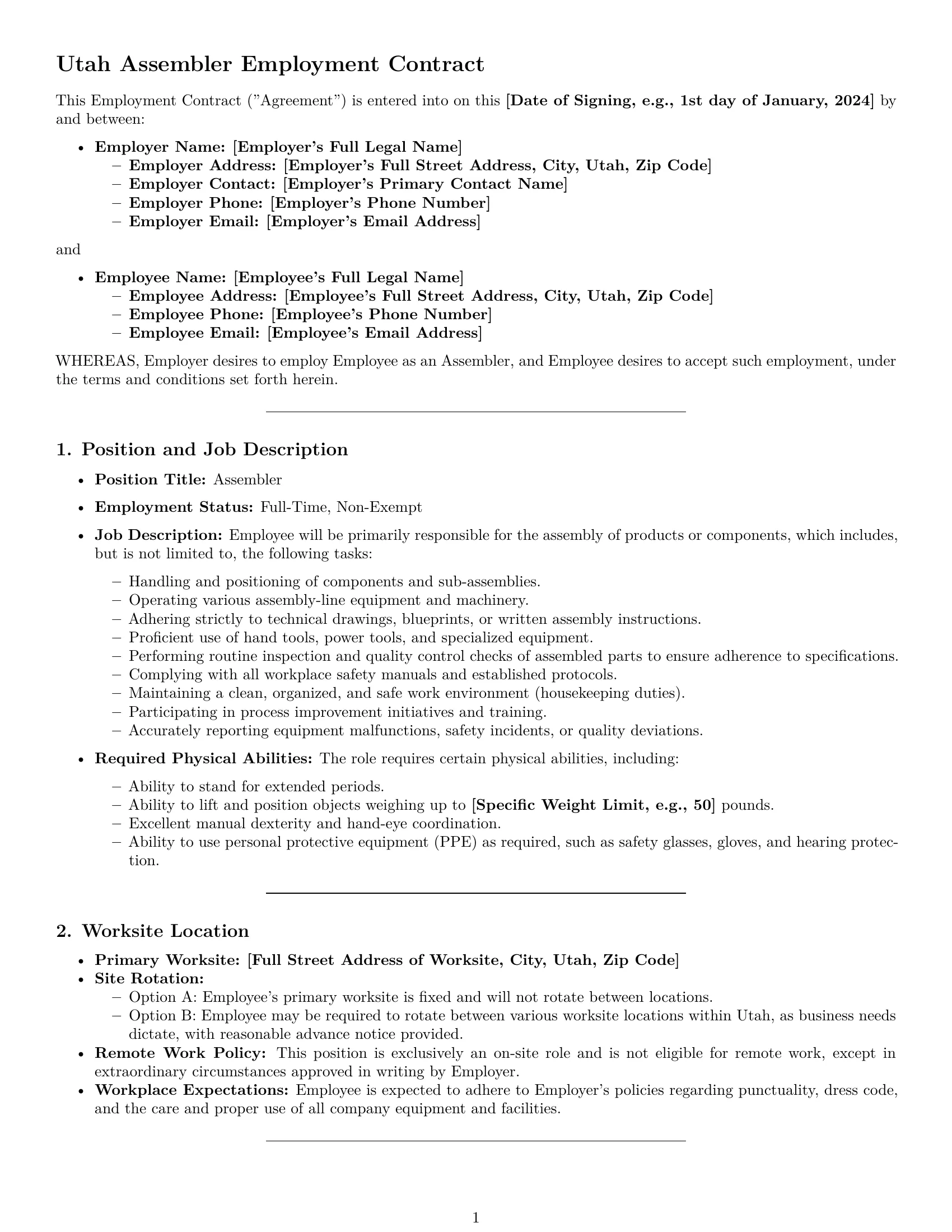 Preview page 1 of Pro Utah assembler employment contract template