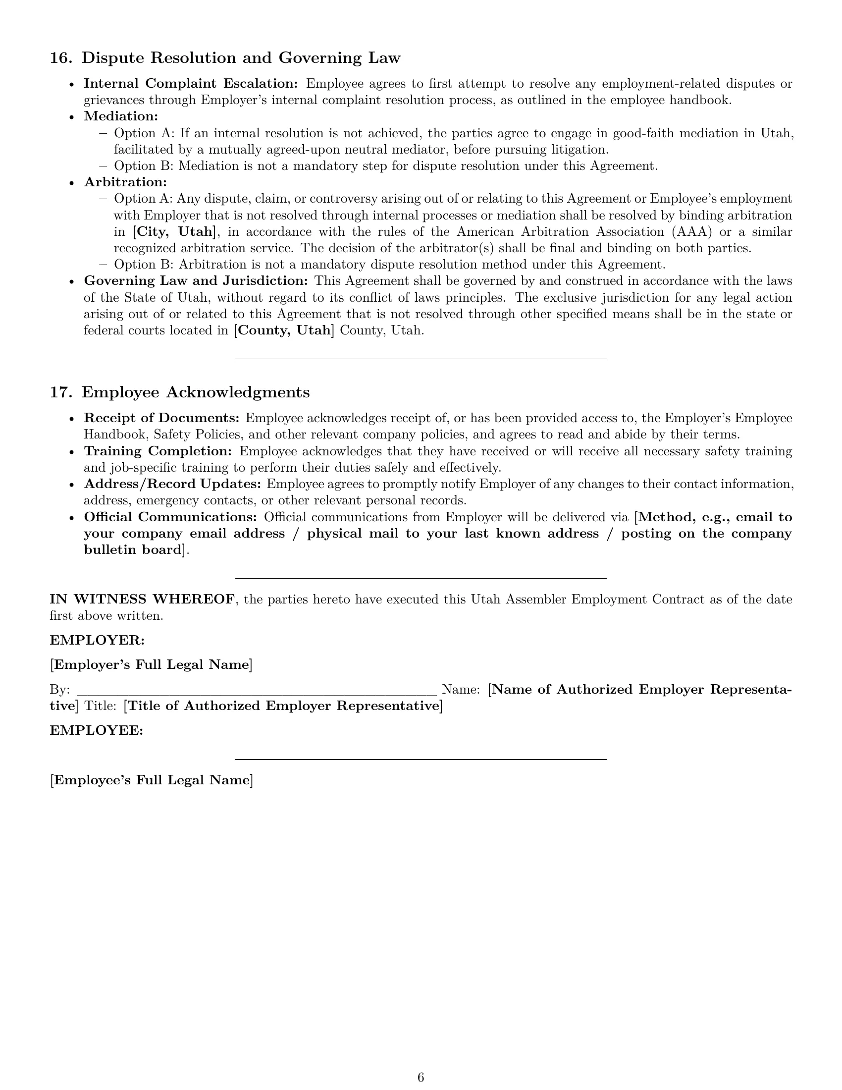 Preview page 6 of Pro Utah assembler employment contract template