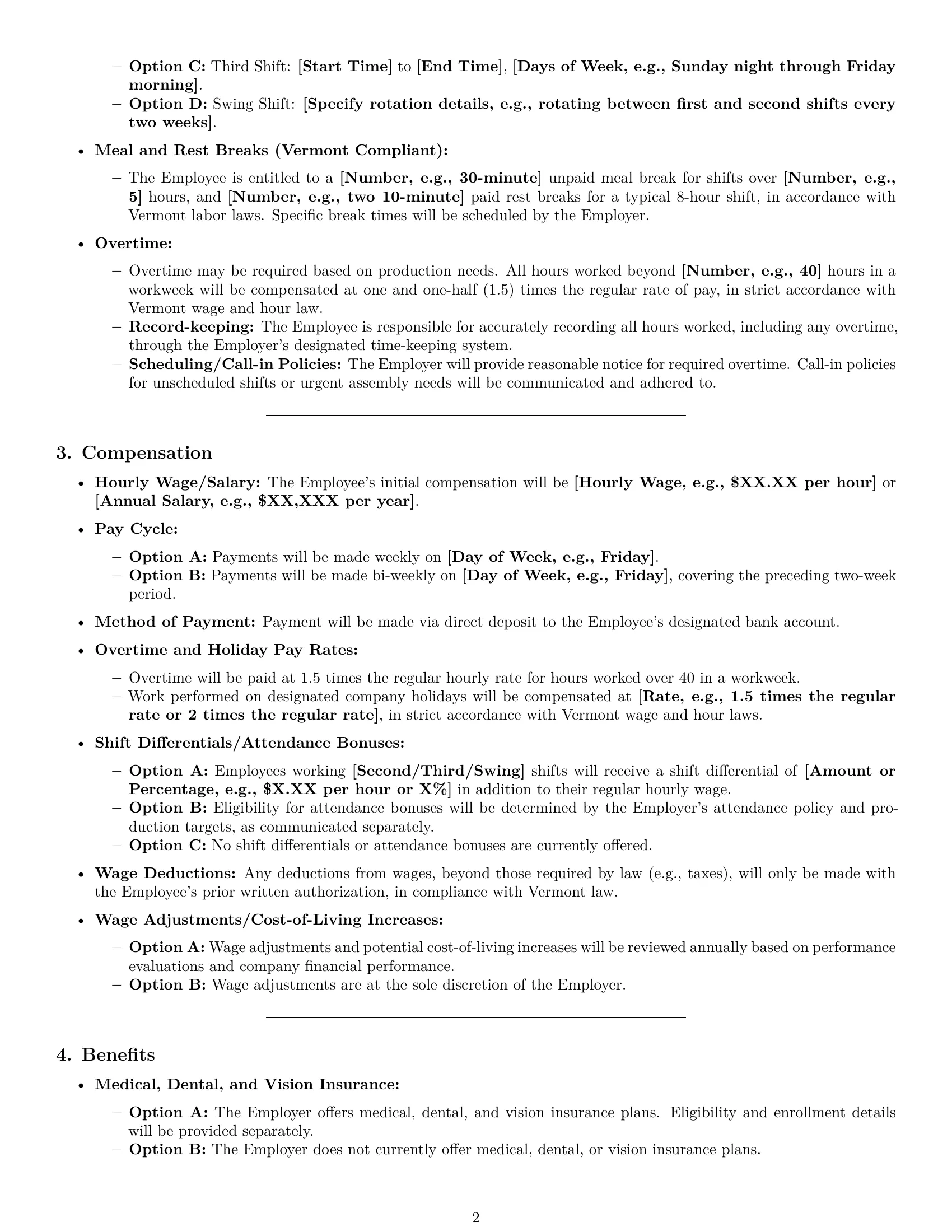 Preview page 2 of Pro Vermont assembler employment contract template