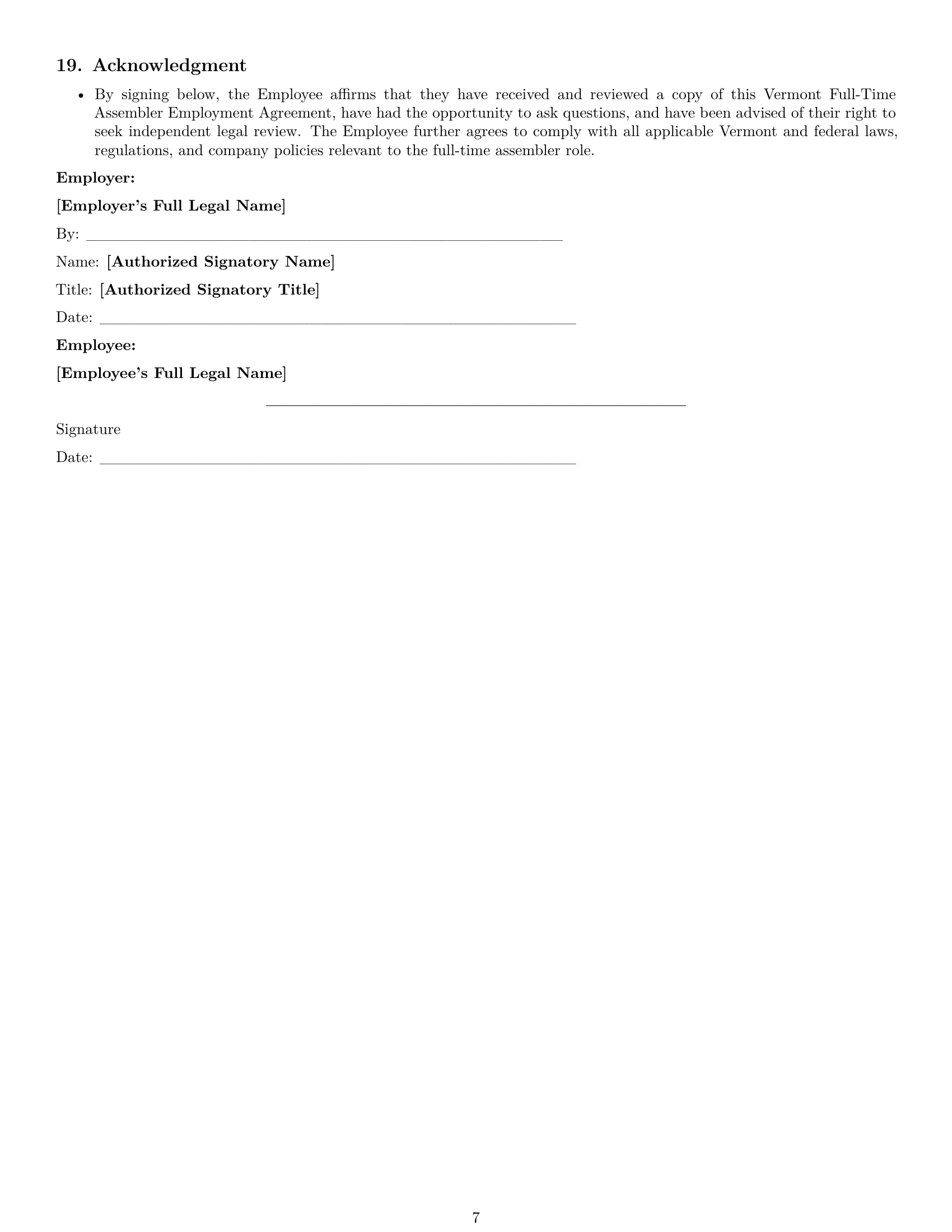 Preview page 7 of Pro Vermont assembler employment contract template