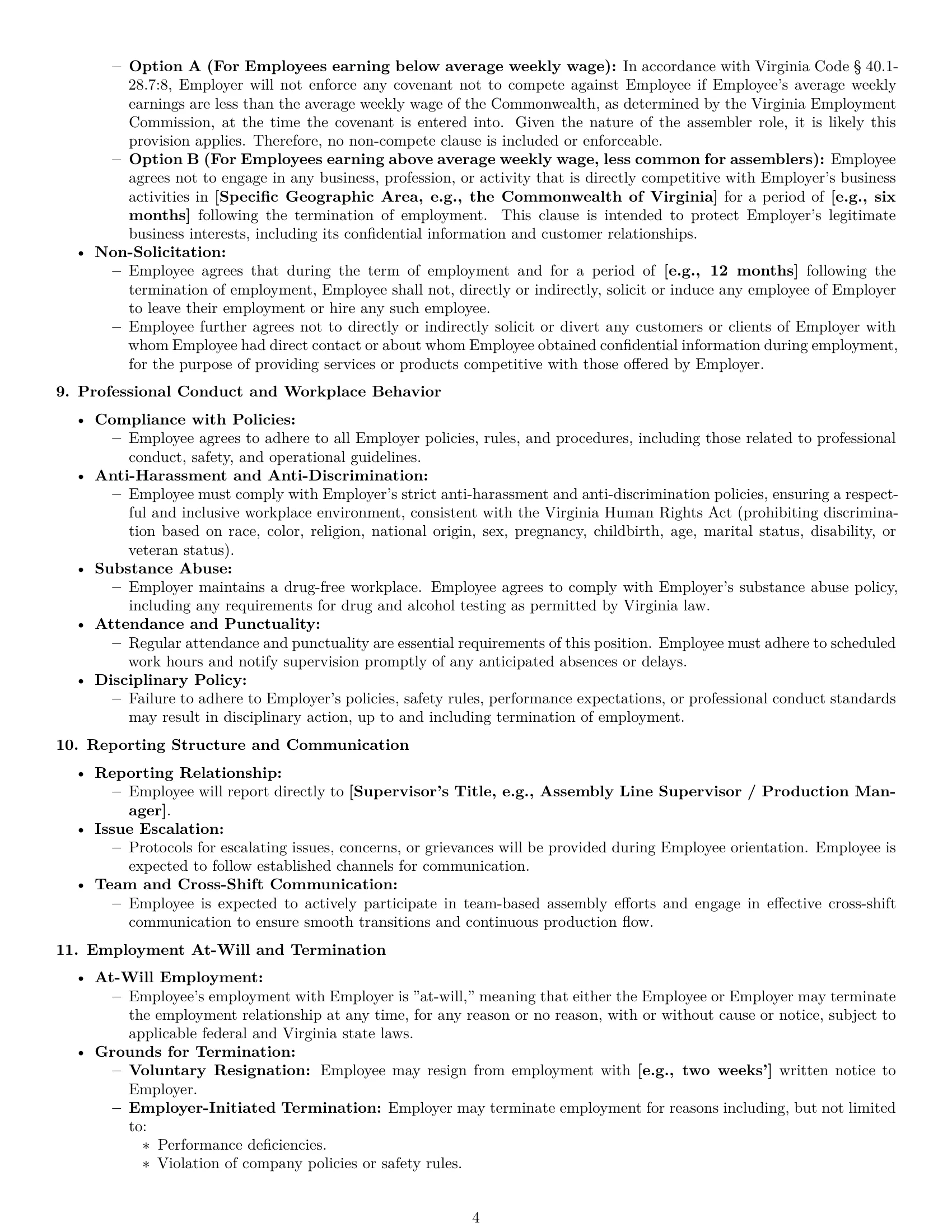 Preview page 4 of Pro Virginia assembler employment contract template