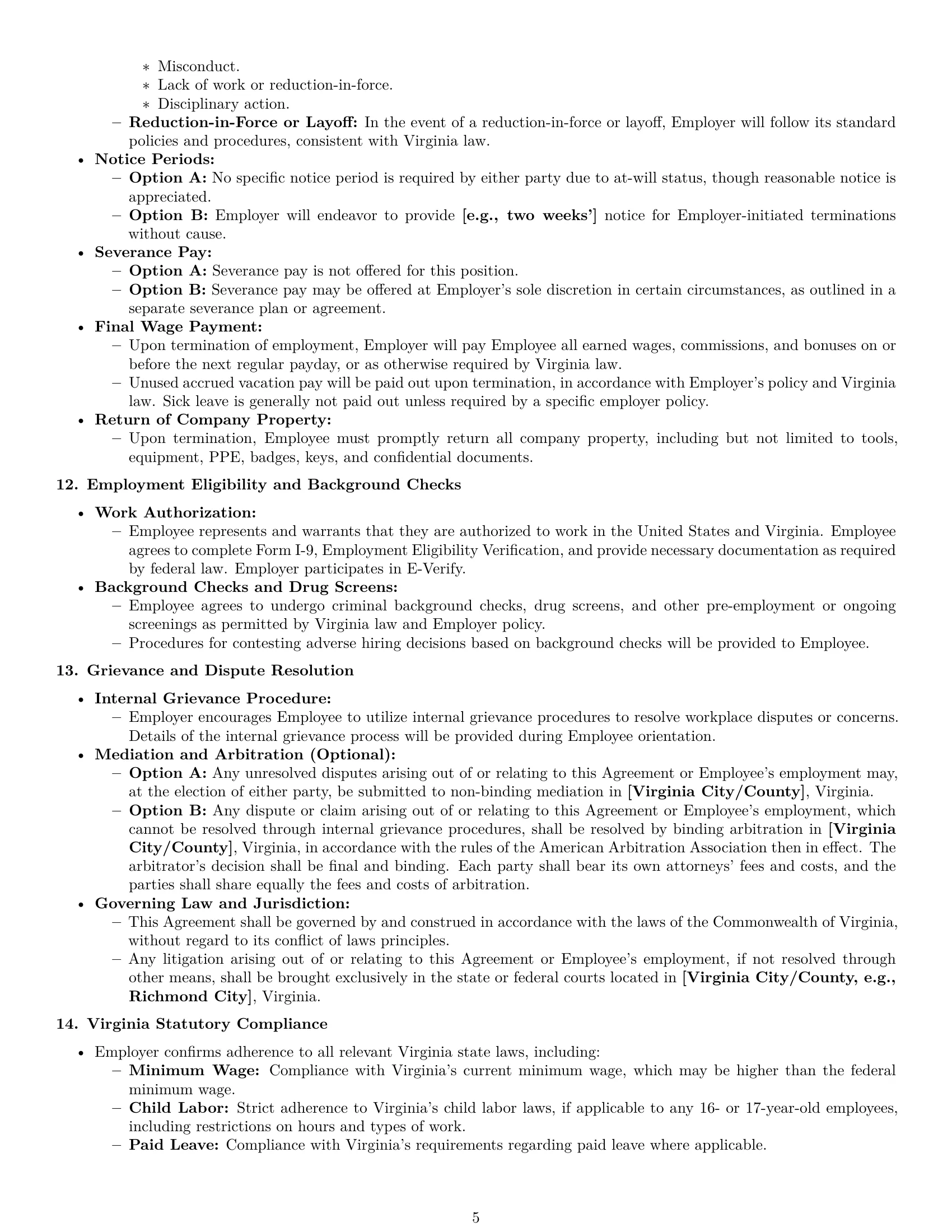 Preview page 5 of Pro Virginia assembler employment contract template
