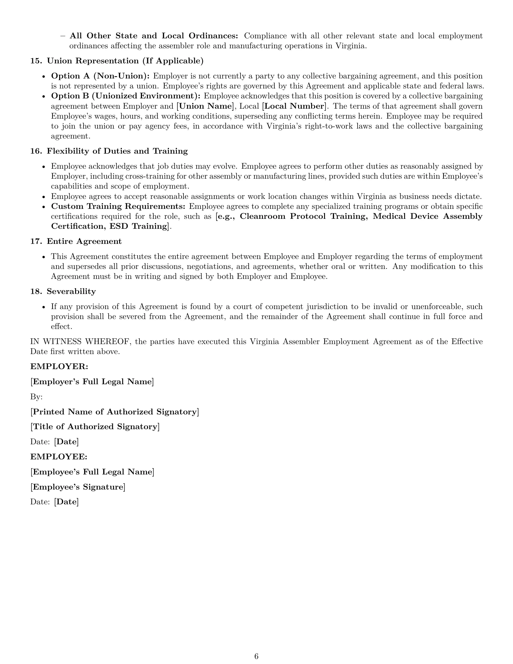 Preview page 6 of Pro Virginia assembler employment contract template